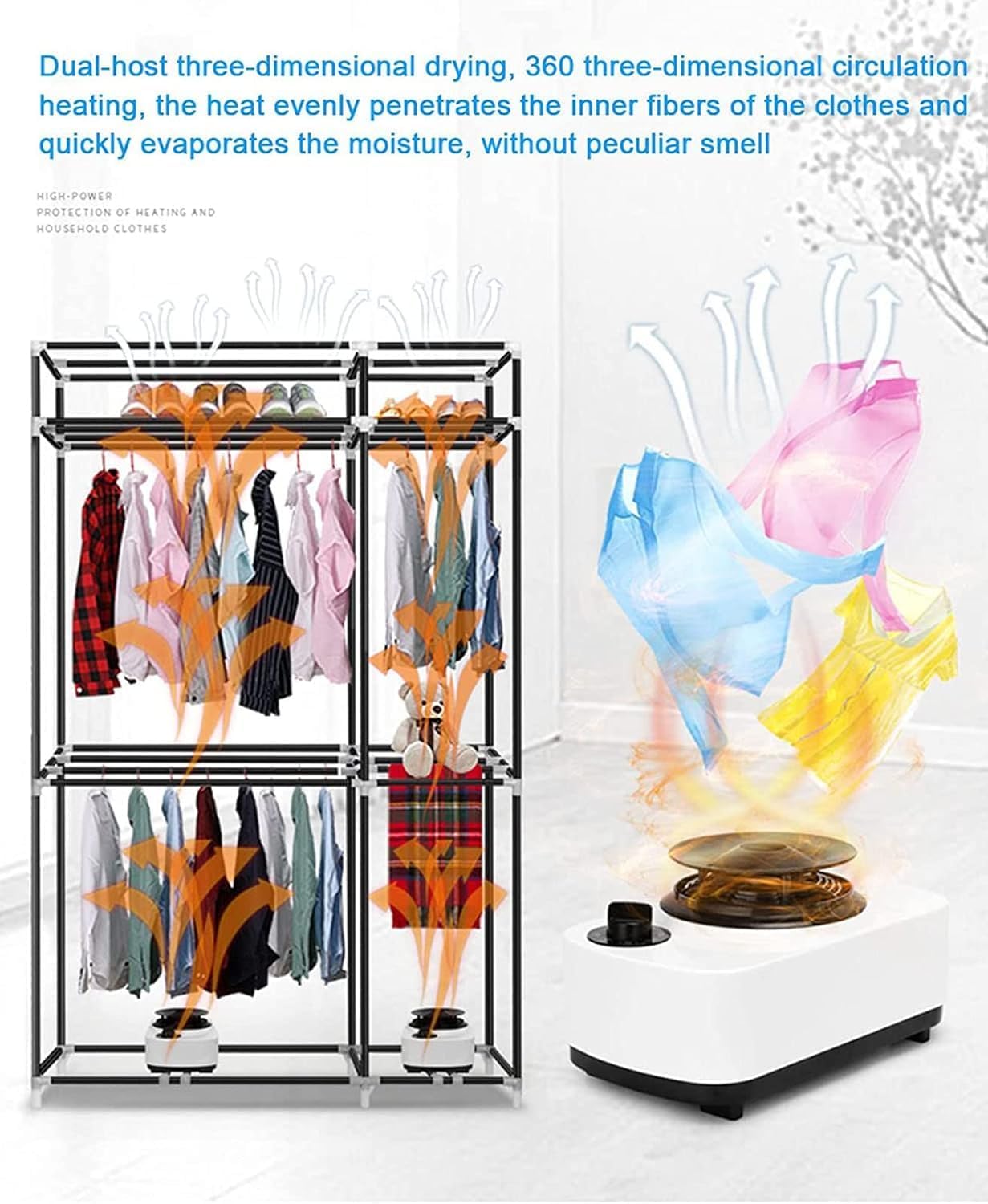Electric Clothes Dryer, Portable Electric Clothing Rack Dryer, 3-Tier PTC Hot Air Cloth Drying Machine with Timer, Heated Clothes Airer, Folding Wardrobe Hanger Rack for Home Indoor Dorms,2400W