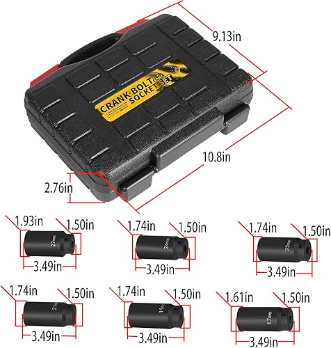Miniatura 6 de LE-JX Juego de dados de tornillo de manivela de 1/2 pulgada, 0.669 in, 0.748 in, 0.827 in, 0.866 in, 0.945 in, 1.063 in, juego de enchufes de