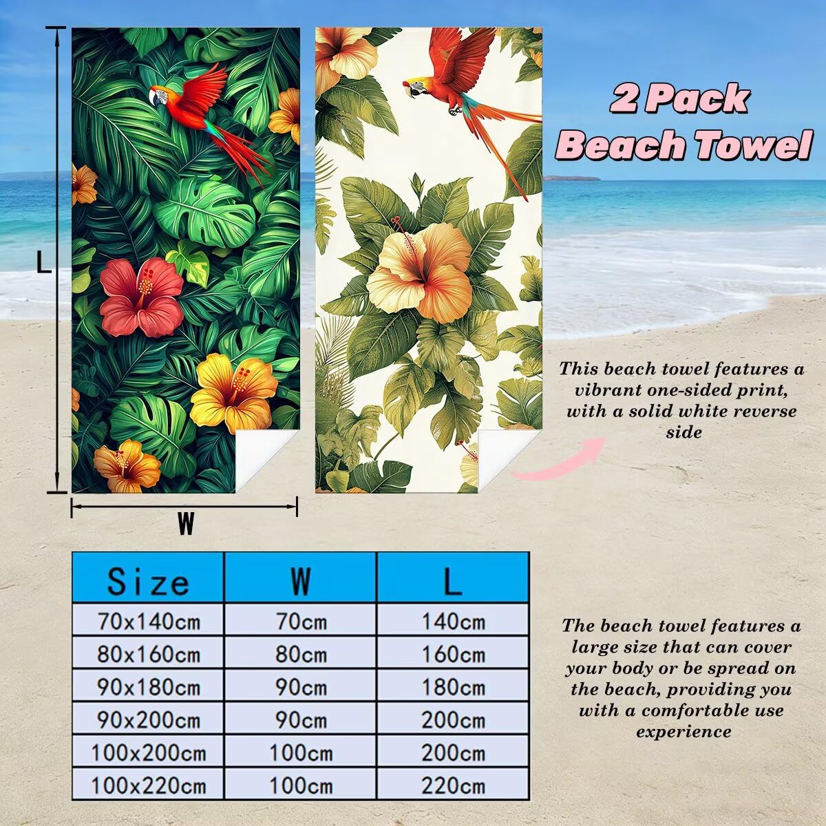 Ręcznik plażowy 100 x 200 cm, ręcznik gimnastyczny z mikrofibry szybkoschnący, zestaw 2 anty-piaskowych ręczników plażowych, lekki kompaktowy duży ręcznik z mikrofibry do podróży, prezent dla mężczyzn