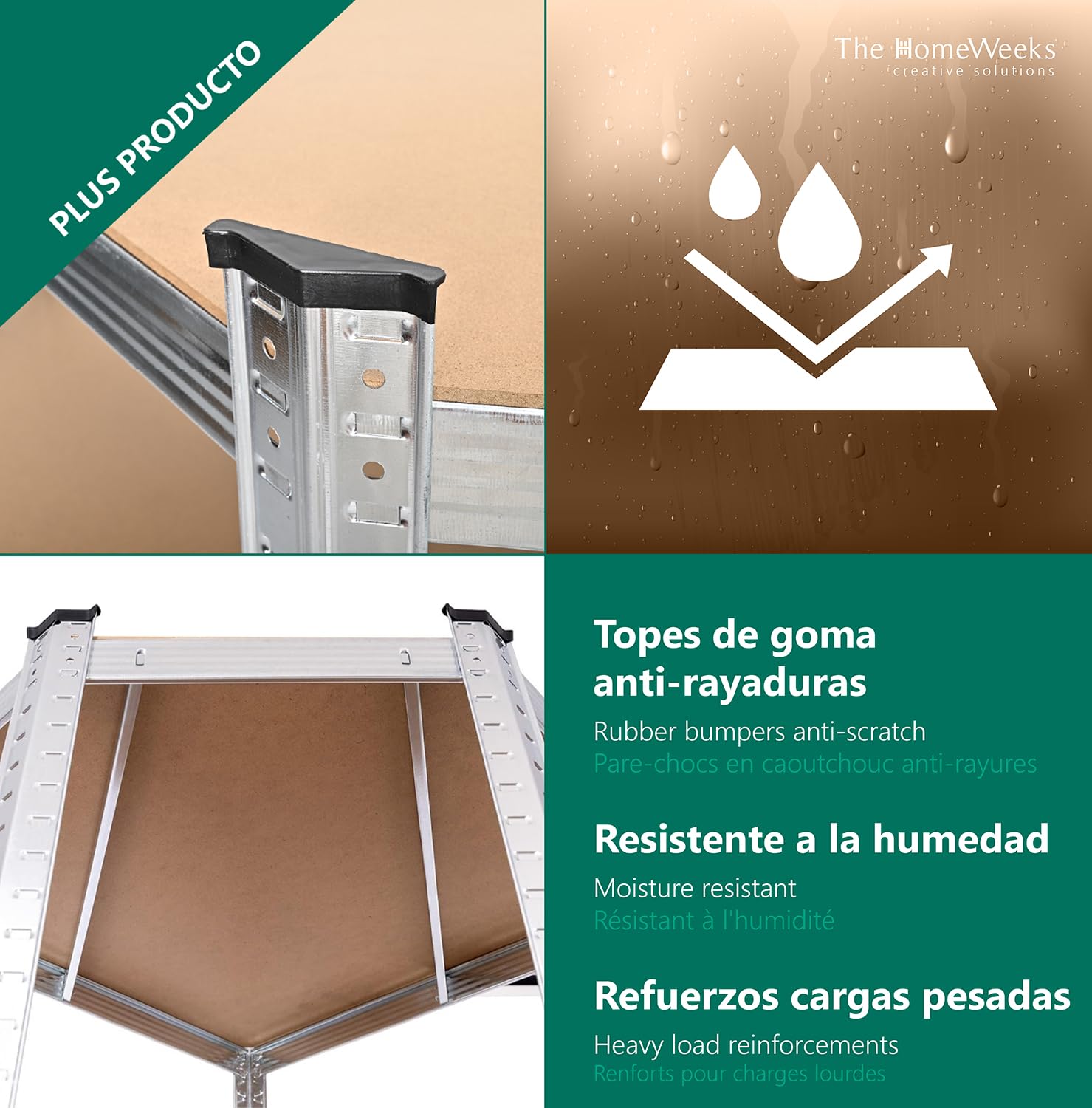 The Homeweeks Estantería Almacenaje Esquinera Angular Metálica 180 * 70 * 40cm | Galvanizada Modular | 5 Baldas MDF | Montaje Suelo | sin Tornillos System Click & Push | Multiposición