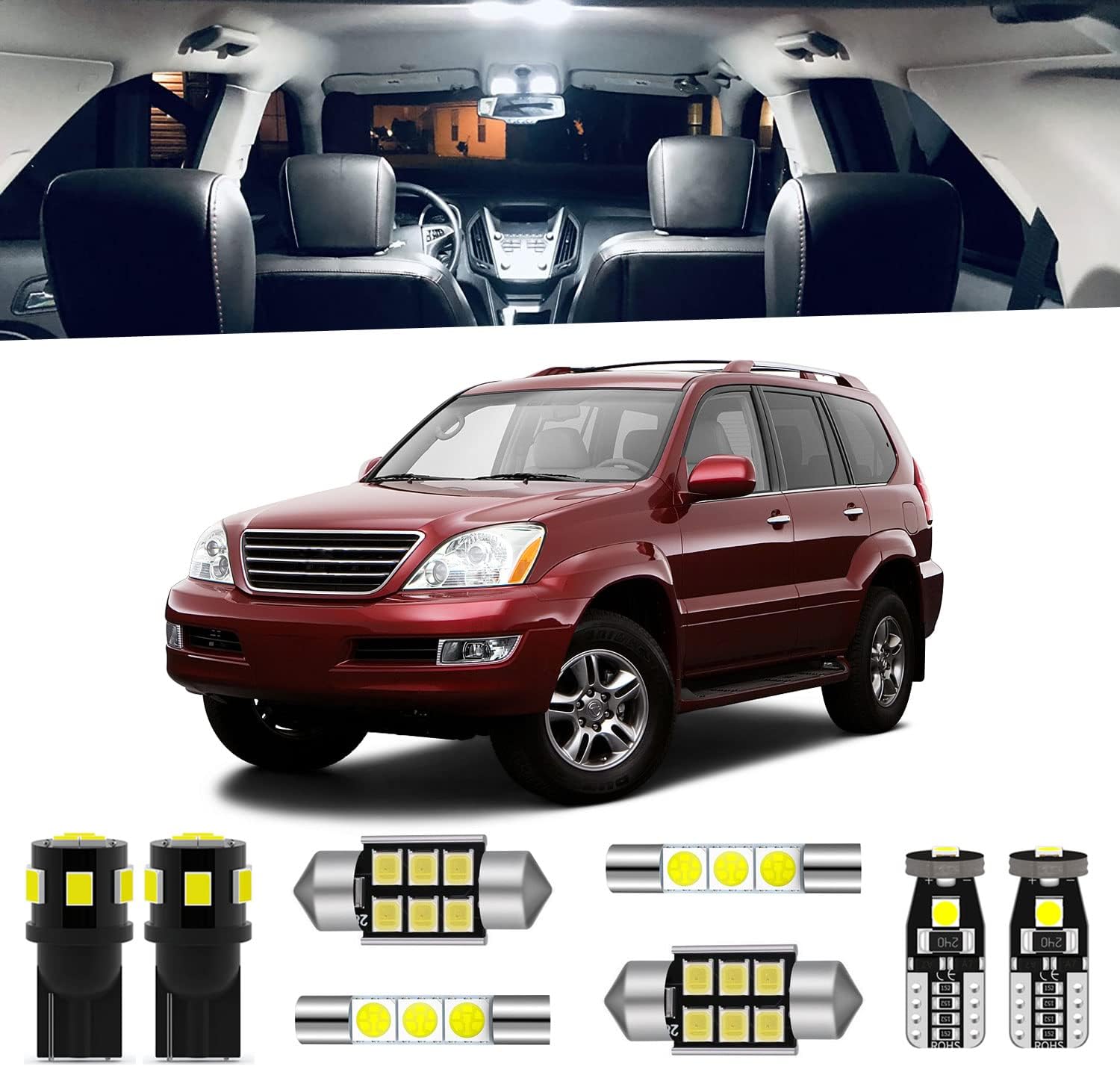18-Pieces GX470 LED Interior Light Kit Package Compatible with Lexus GX470 2003 2004 2005 2006 2007 2008 2009 White 6000K Interior LED Lighting Package + License Plate Lights, Install Tool