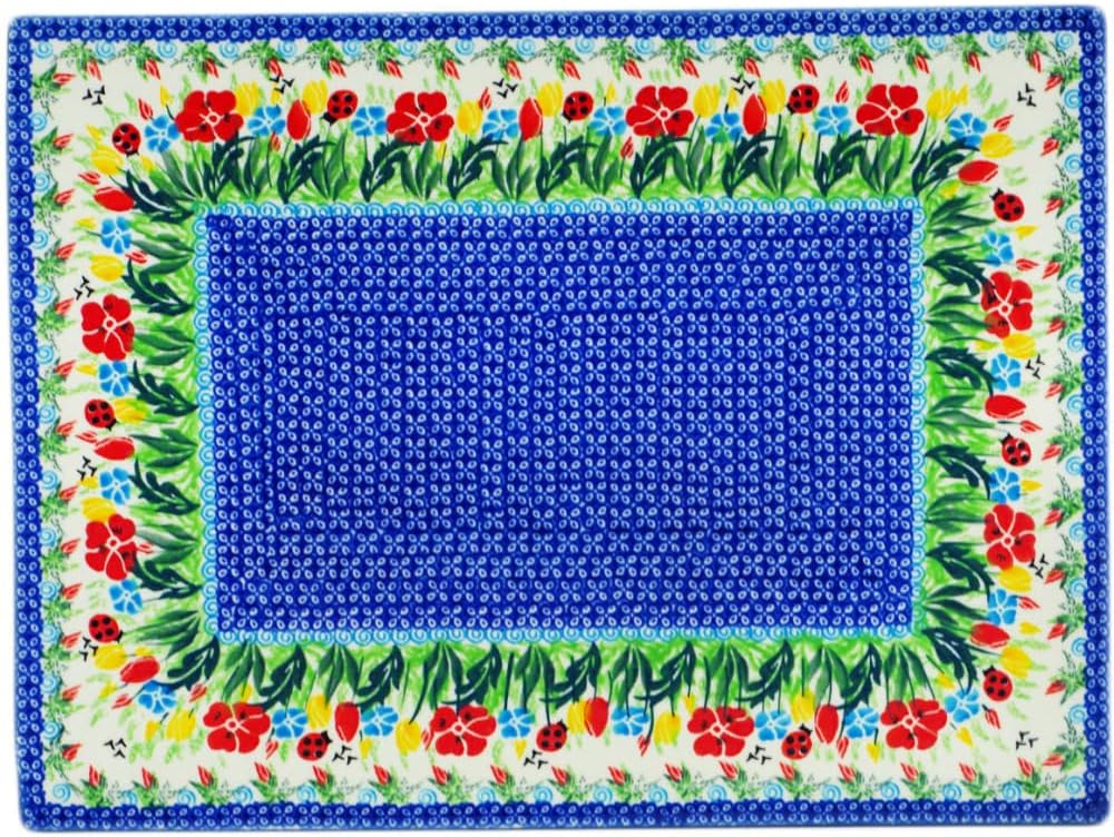 Polmedia Polish Pottery Cookie Sheet UNIKAT - Lady Bug Meadow Pattern Handmade in Boleslawiec Poland by Ceramika Artystyczna + Certificate of Authenticity