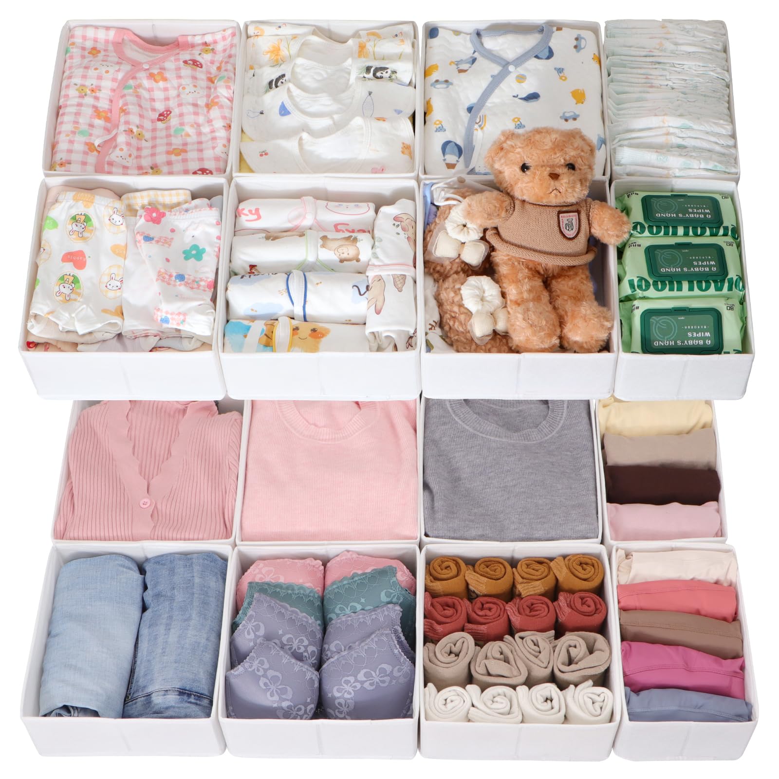 Juego de 16 cajones organizadores compatibles con armario PAX 100 x 58 cm, cajas de tela plegables con base estable para ropa, color blanco