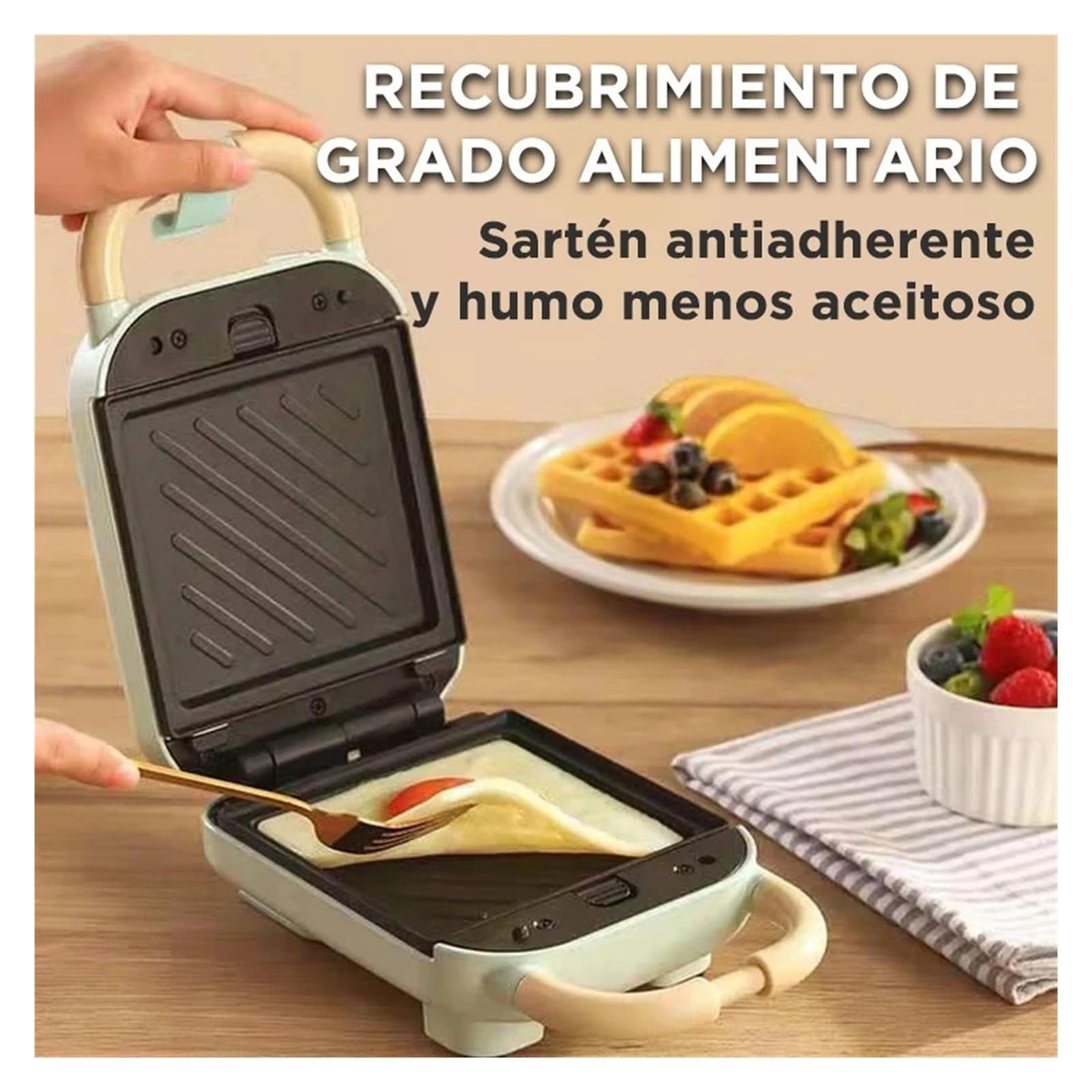 Sandwichera 3 In 1 Tostadora Elettrica Waffle Maker Desayuno Pancake Ciambella Uovo Pesce Torta Horno Eléctrico Riscaldamento Rapido E Uniforme(White,2)