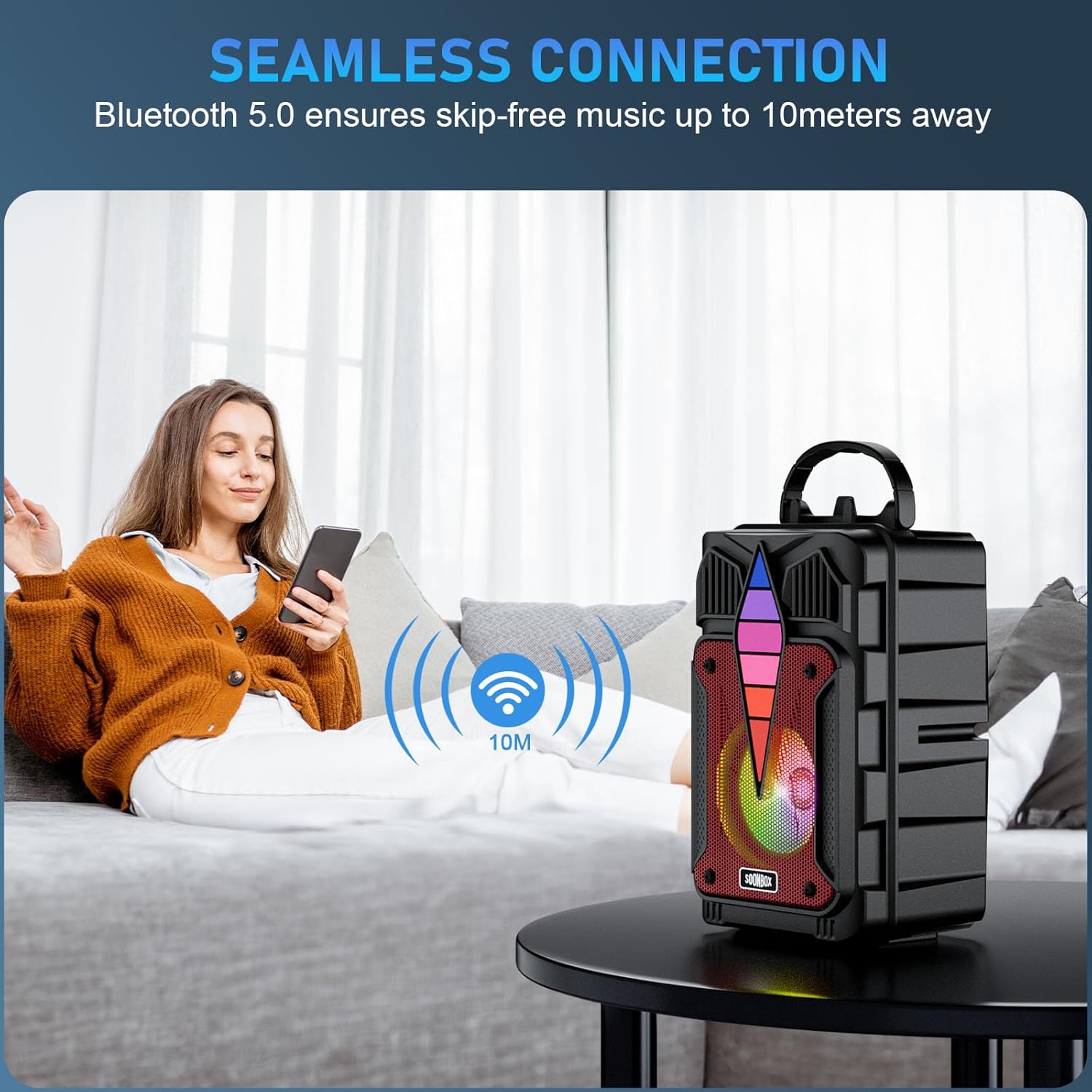 Portable Bluetooth Speaker with Microphone, Bluetooth Karaoke Speaker with Voice-Activated RGB Multi-Color Rhythm Light (red) image 4 of 7 B0DT9FGR9Q