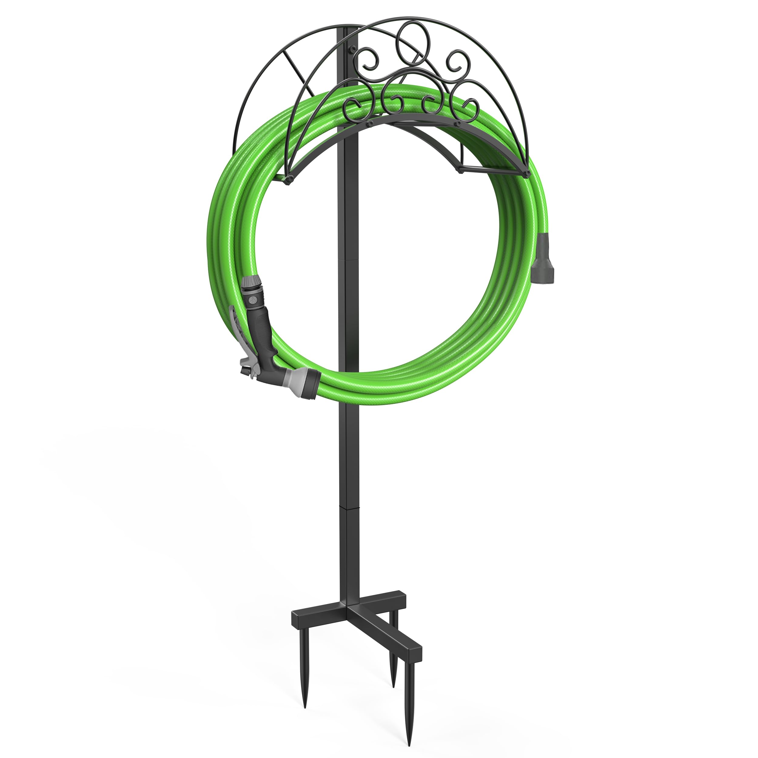 Famyards Garden Hose Holder, Freestanding Metal Water Hose Hanger with 3 Anchor Points, Holds 100FT Hose, Garden Hose Storage Stand Rack for Outside, Yard and Lawn
