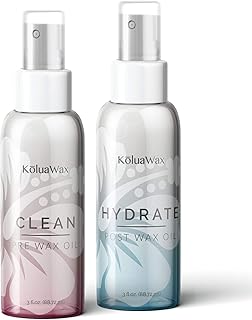 Clean & Hydrate At Home Waxing Kit Oils – Pre Wax Cleanser Preps & Protects Skin – Post Body & Facial Wax Oil Soothes, Reduces Redness, Removes Residue – Make Hair Removal Easy by KoluaWax, 3 Oz. Each