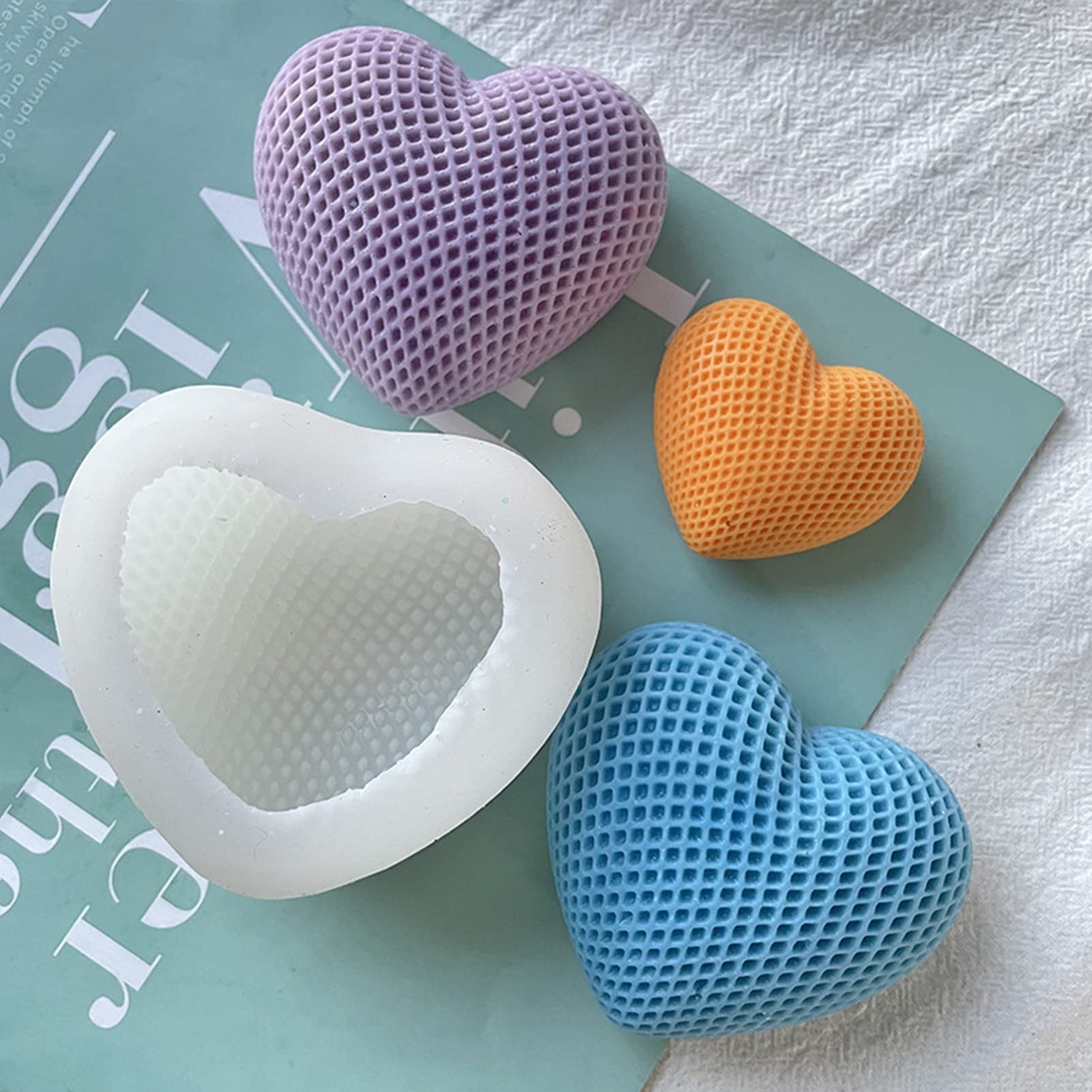 Molde de silicona para vela con forma de corazón, molde epoxi para cocinar para hacer velas, bonos, Savón, decoración del hogar, boda, juego de 3 piezas
