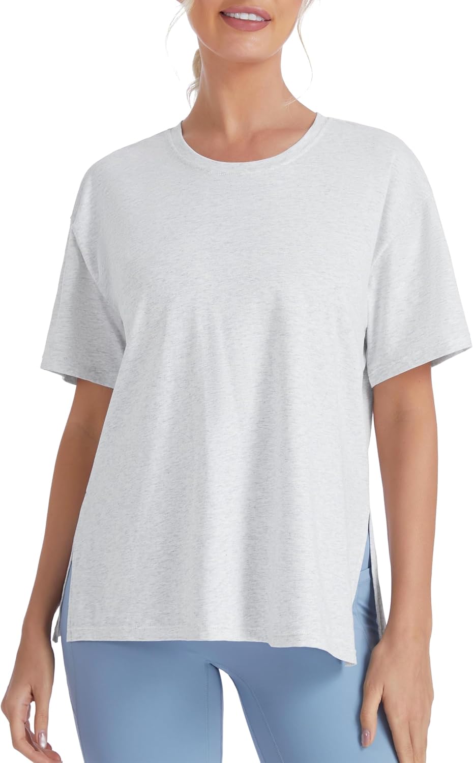 THE GYM PEOPLE Women's Loose Fit Short Sleeve Workout T-Shirts with Side Slit Crewneck Summer Casual Cotton Top Tees