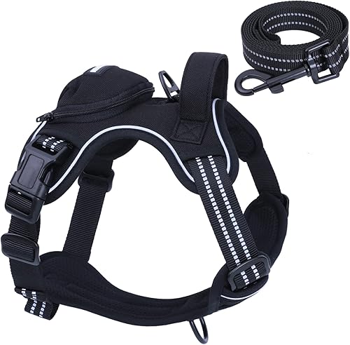 Arnés sin tirones para perros medianos, ajustable sin estrangulamiento, chaleco para mascotas con correa para perro, arnés reflectante inteligente