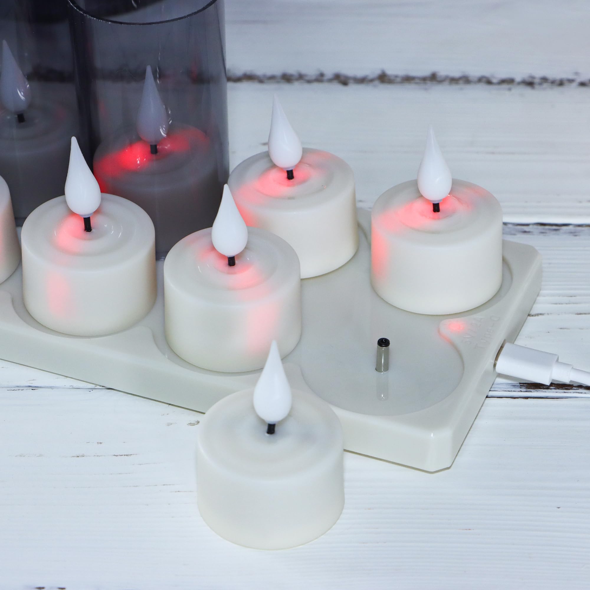 FREEPOWER Set of 12 Rechargeable LED Tea Light Candles with Charging Station, Remote Control and Timer - Image 4