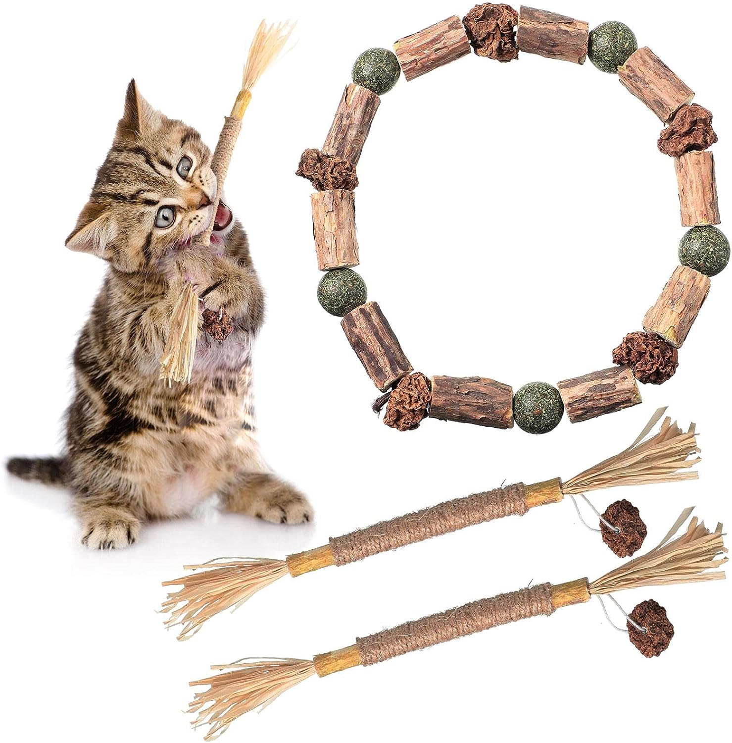 Glimin 3 Pieces Catnip Toy Cat Chew Toy Silvervine Sticks Toy Catnip Chew Stick Cleaning Teeth Molar Tool Compression Catnip Ball Toy…