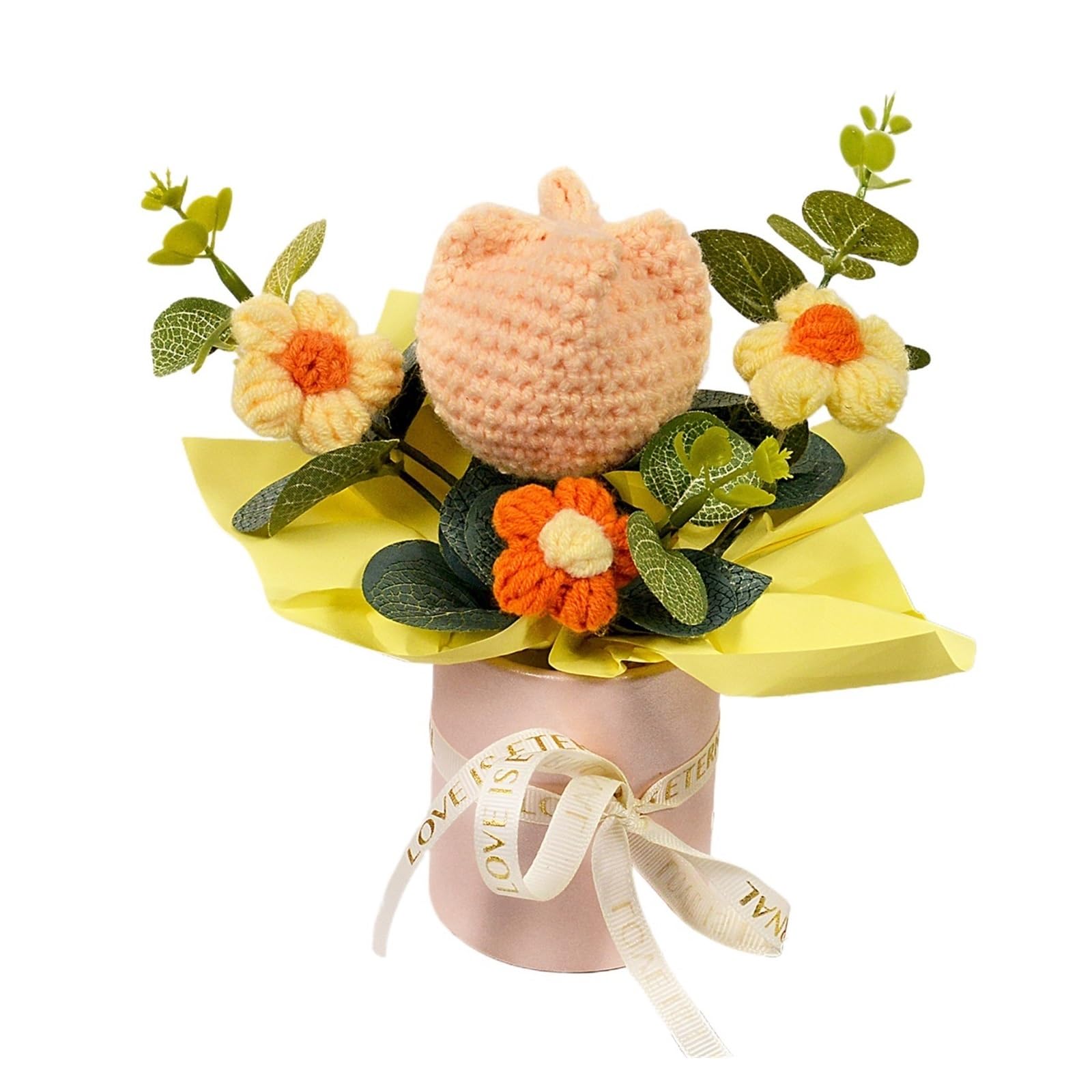 FCfpxwtz Artificial Crochet Flower, Handmade Crochet Tulip Bouquet Multicolor For Graduation Anniversary Home Decor Gift(Yellow)