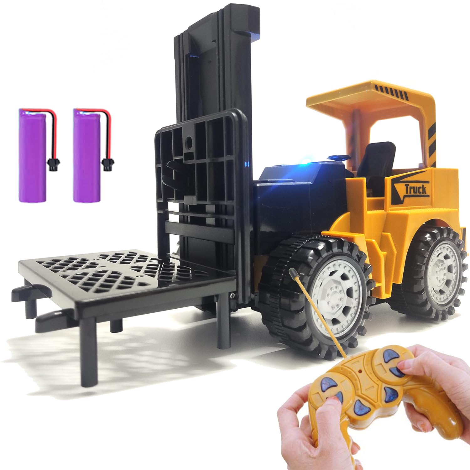 RC Forklift Toy for Kids - 6 Channel Remote Control Forklifts with 2 Rechargeable Batteries, 1:24 RC Fork Truck with Lights, 2 in 1 Simulated Toy Forklift Lift Toy with Pallet & Hook Arm