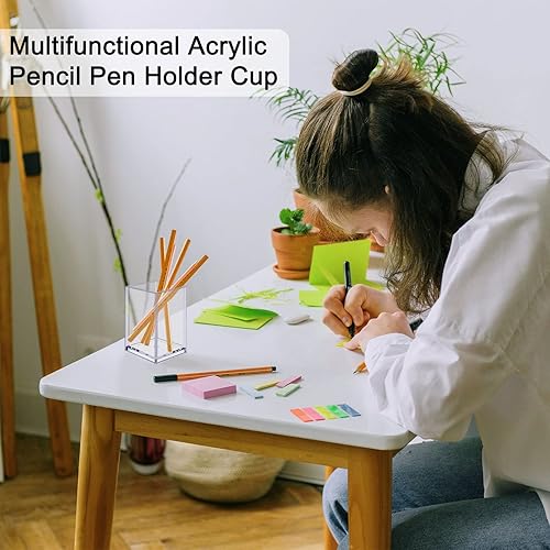 Miniatura 7 de Beieverluck 20 piezas de acrílico transparente para lápices, soporte para brochas de maquillaje, organizador de escritorio de papelería para