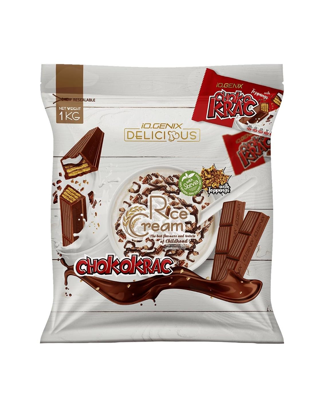 iO.GENIX - Crema de Arroz | 1 kg | Harina de Arroz Precocida | Fuente de Energia | Buena Digestibilidad (White Choco Rings) — view 9