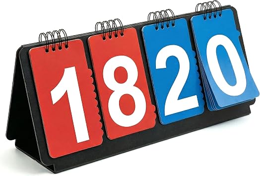 Portable Sports Scoreboard with Large Flip Numbers, Manual Score Keeper for Basketball Volleyball Baseball Games, Tabletop Scoreboard for Coaches Referees and Sports EventsBT/WT
