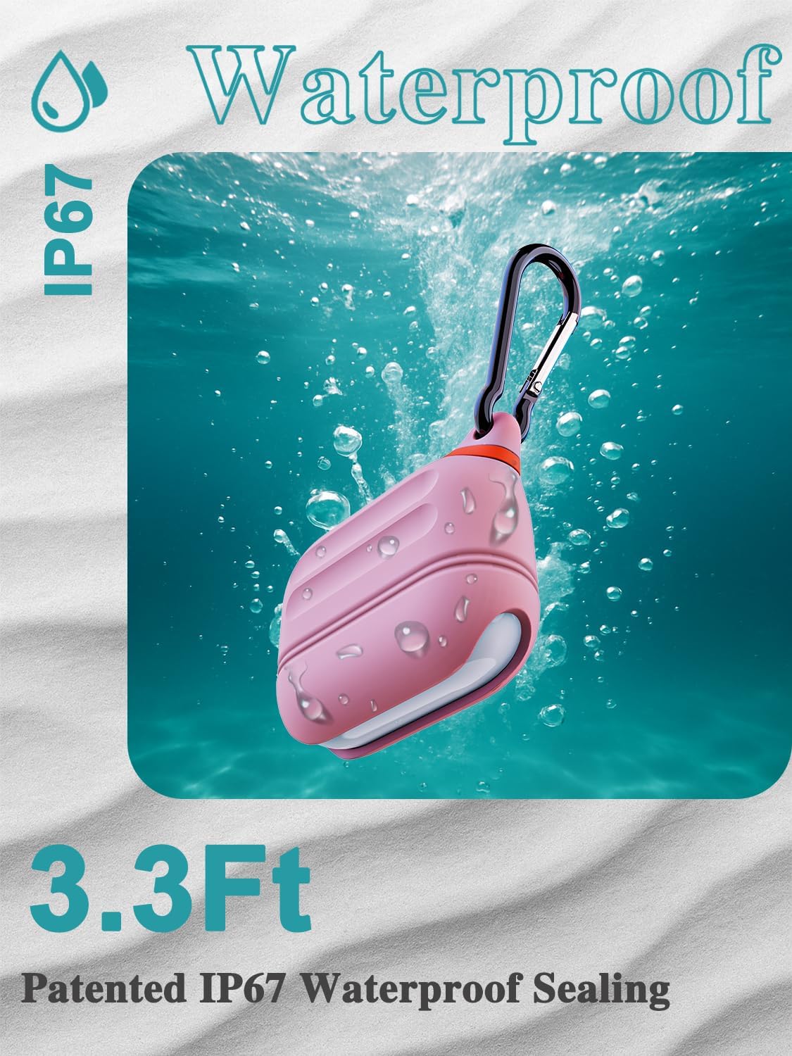 for AirPods Pro 3 Case Silicone - Waterproof, Shockproof, Drop Protection, Wireless Charging Supported, One-Piece Folding Design with Carabiner for AirPods Pro 3rd Gen (2025) - Pink
