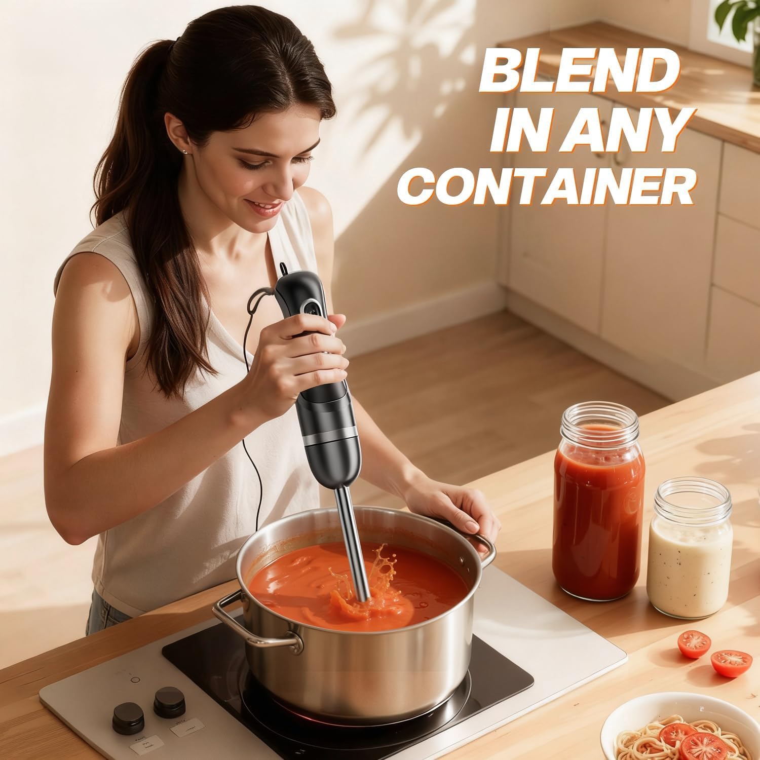 BESROY Frullatore a Immersione 1100W, Mixer ad Immersione Elettrico con 2 Velocità + Turbo, Acciaio Inox, Lavabile in Lavastoviglie, Frullatore a Mano per Omogeneizzati, Smoothie & Vellutate, Nero