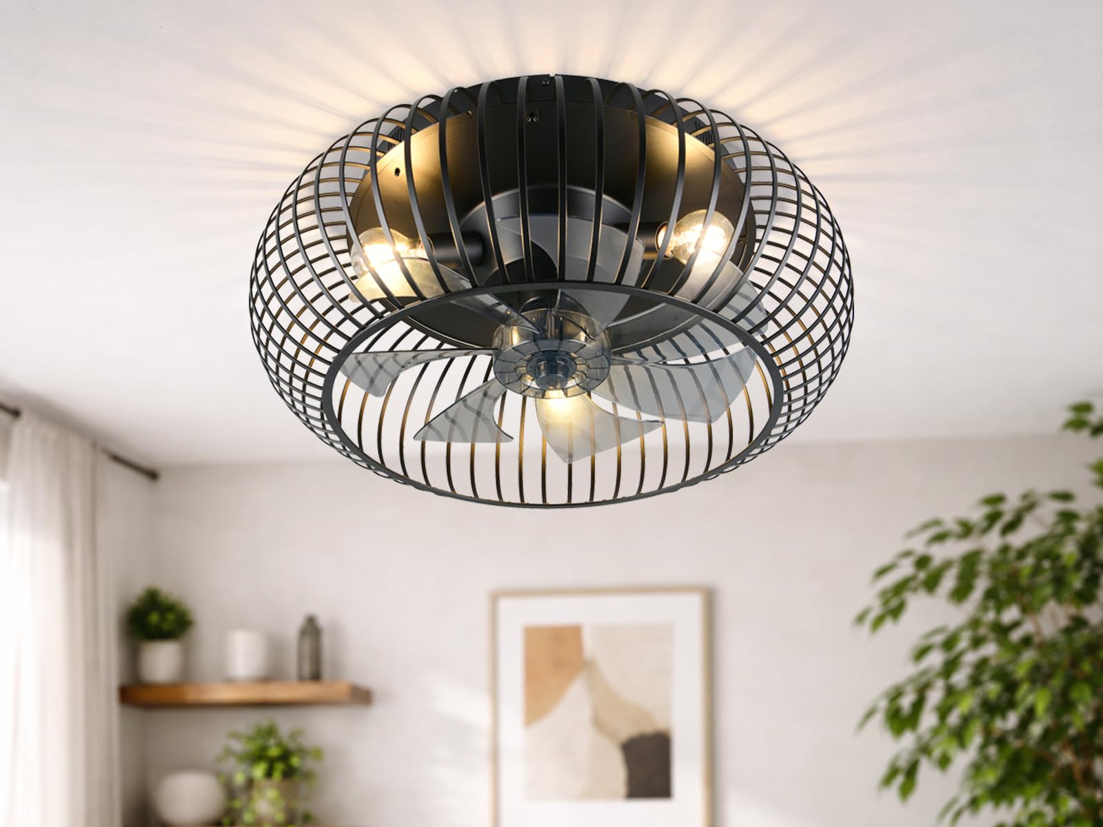 Industrial Deckenleuchte mit Ventilator und Fernbedienung Ø 61cm