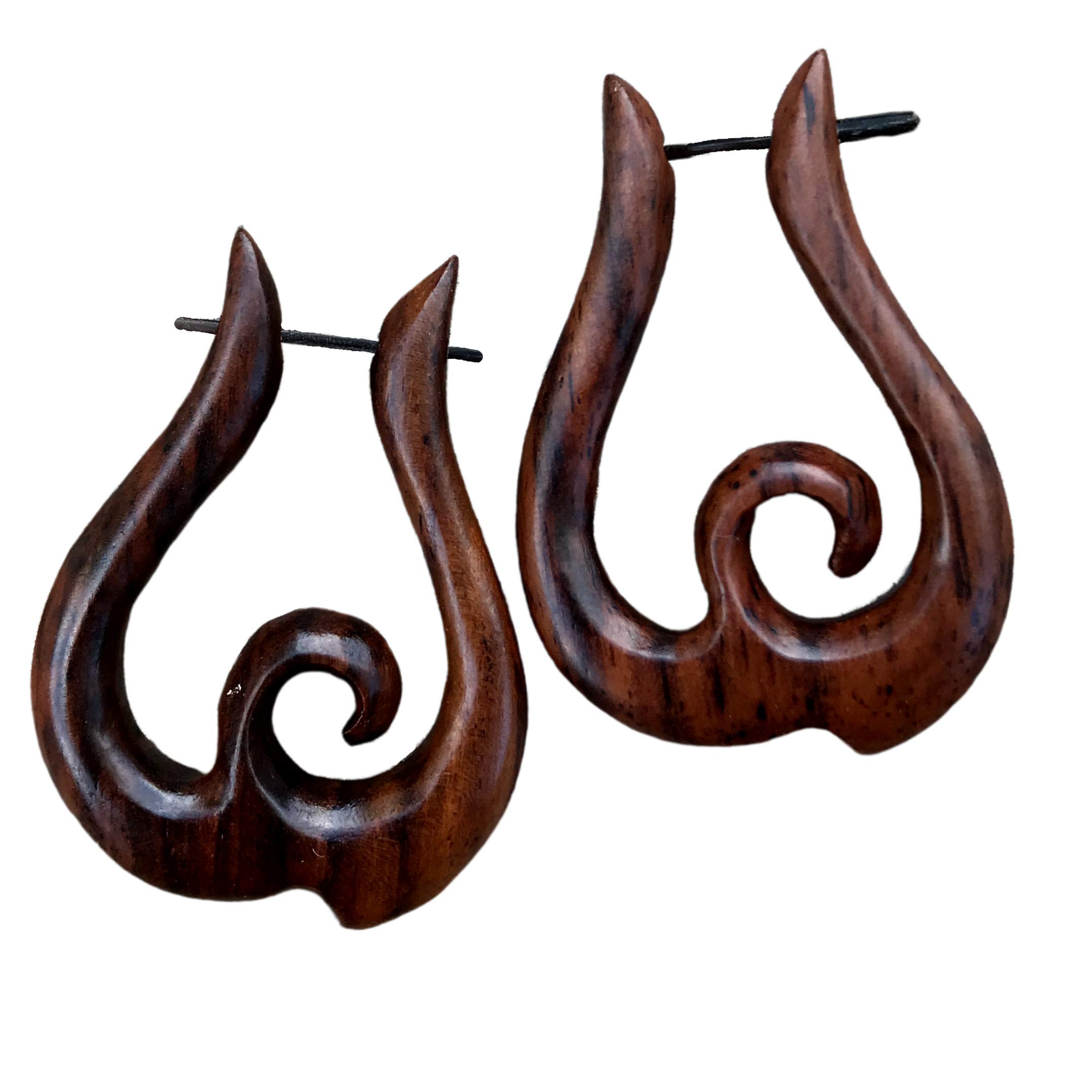 Natural Wooden Tribal Organic Bohemian Earrings Wood Boho Jewelry for Women Men Emo Goth Punk Hypoallergenic Infinity Spiral Earring