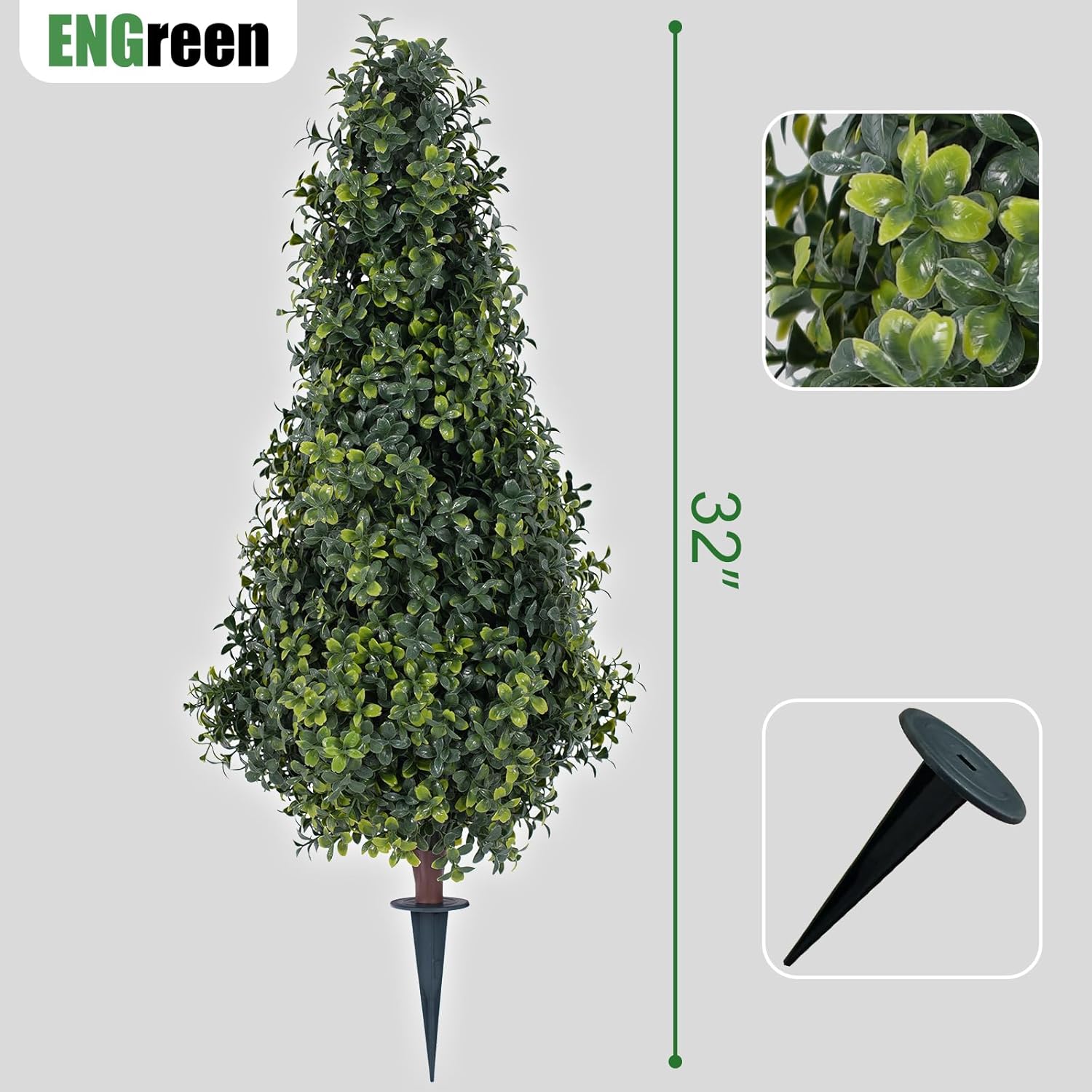 2.6FT Artificial Boxwood Topiary 2 Set, Fake Outdoor Shrubs with Spike for Front Porch Garden Decor,Eazy to Push in The Ground Faux Bushes for Outdoor/Indoor Decor 2 Pack
