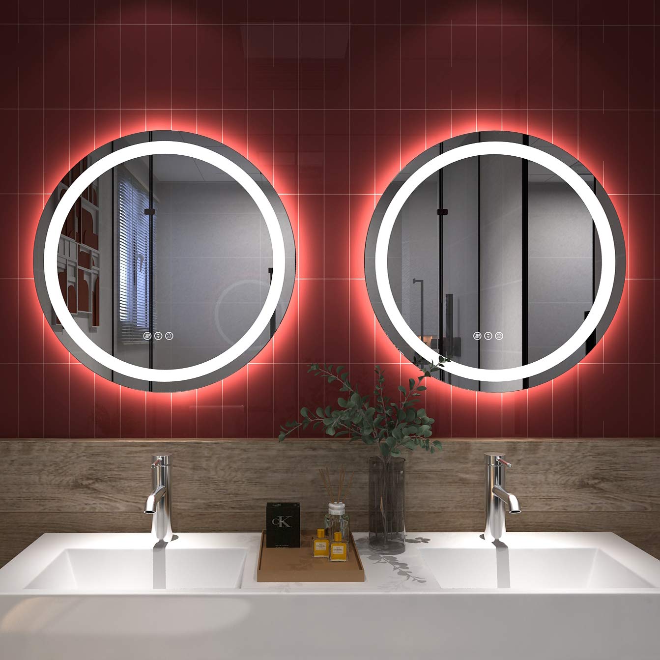 Buy Amorho Illuminated LED Bathroom Mirrors With Lights Round 600mm 2 Packs Backlit Bathroom ...