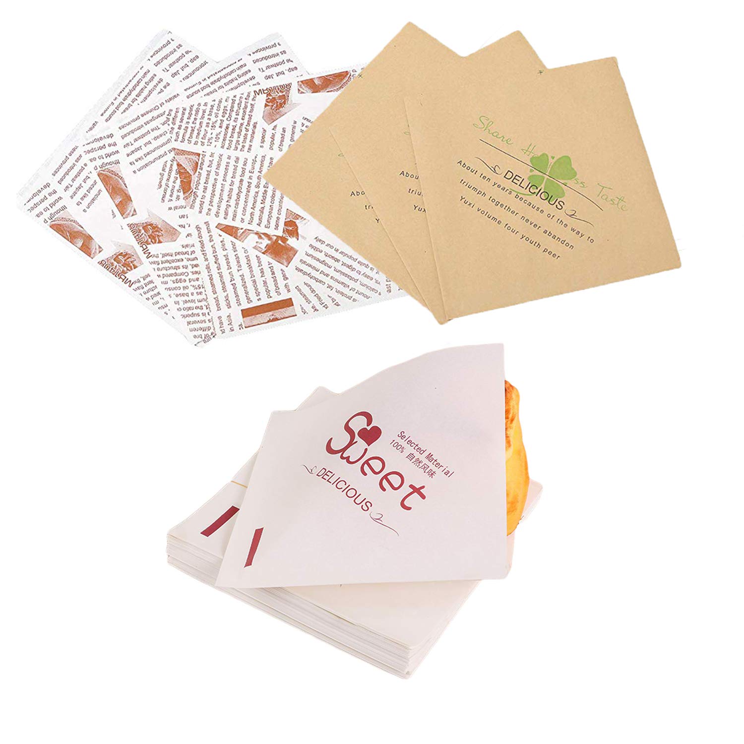 MISAZ 60 Pieces Sandwich Paper Bag, English Newspaper Clover Sweet Kraft Paper Bags Oil-Proof Triangle Sandwich Puff Donut Food Wrapping for Bakery Store Cake Shop