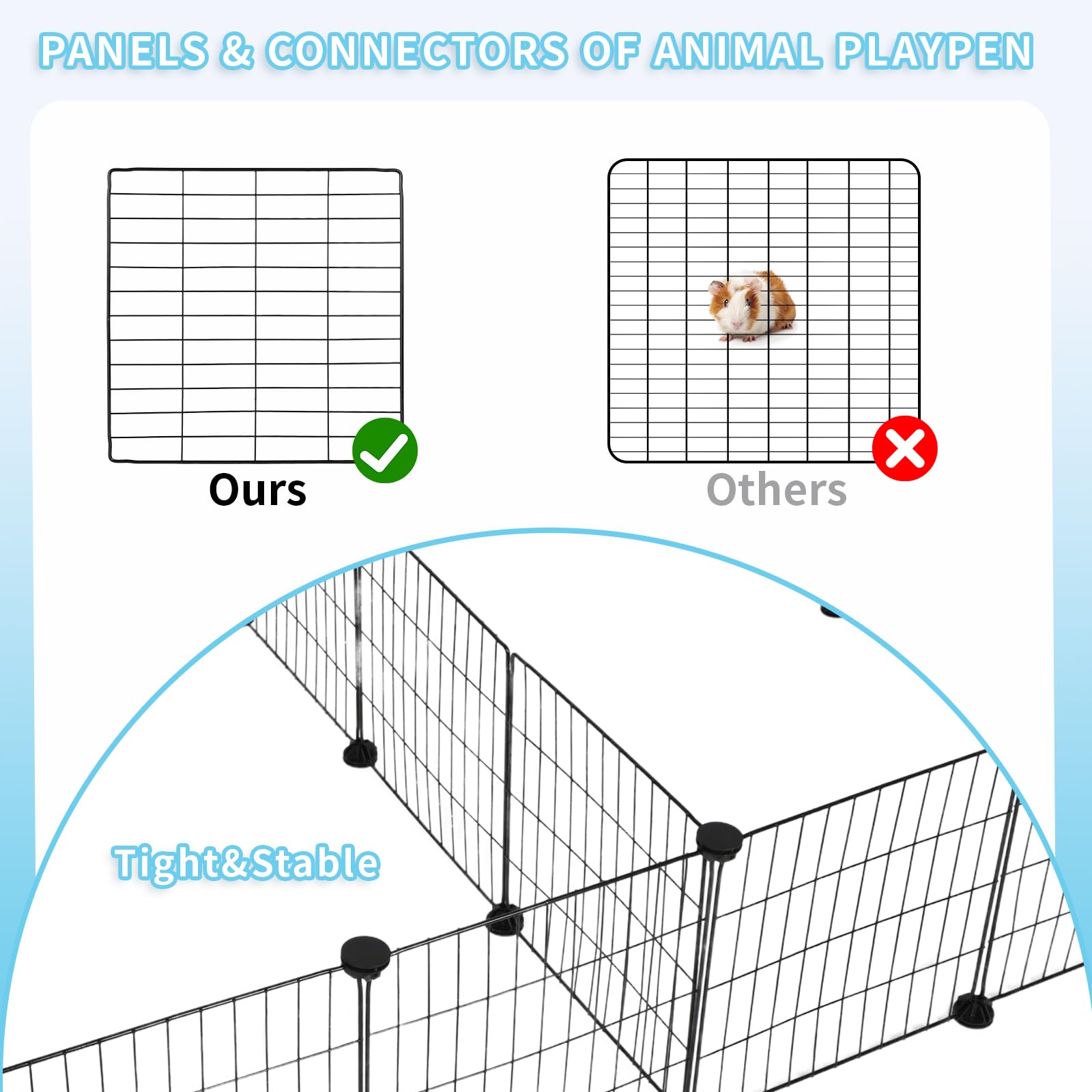 Jaula grande de 24 paneles para cobayas con alfombrilla impermeable, 60 x 24 x 12 pulgadas, jaula C & C para conejillos de indias, valla de metal portátil para erizos, codornices, pollos, conejos