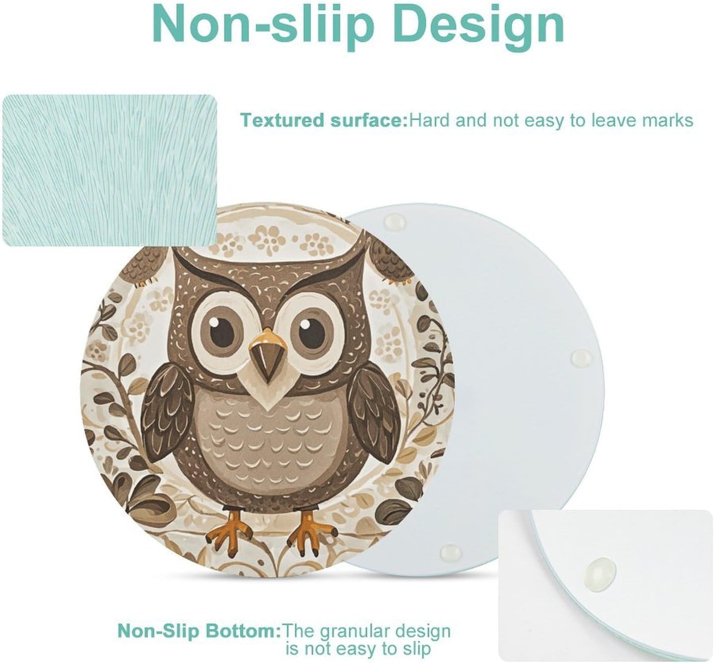 Cute Brown Cartoon Owls Chopping Block Tempered Glass Cutting Board Mats Round Countertop Cutting Boards Small Charcuterie Boards Bar Cheese Board Snack Tray