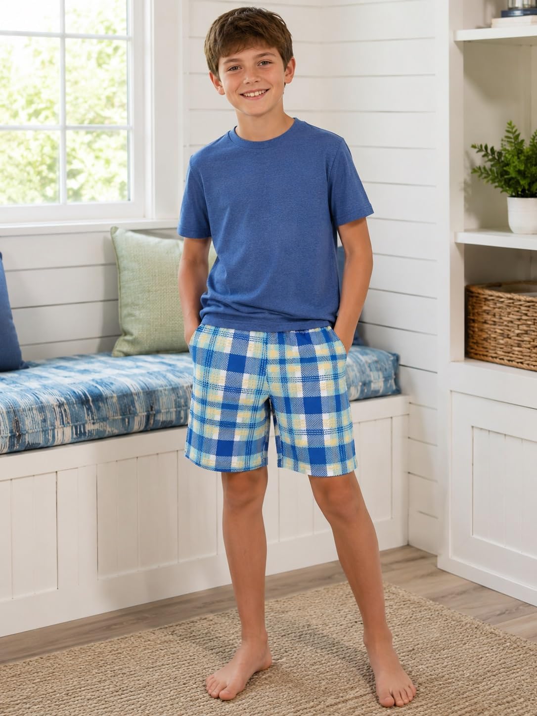 Beezizac Boys Pajamas 2-Pack Assorted Prints Lounge Shorts Size 6-18