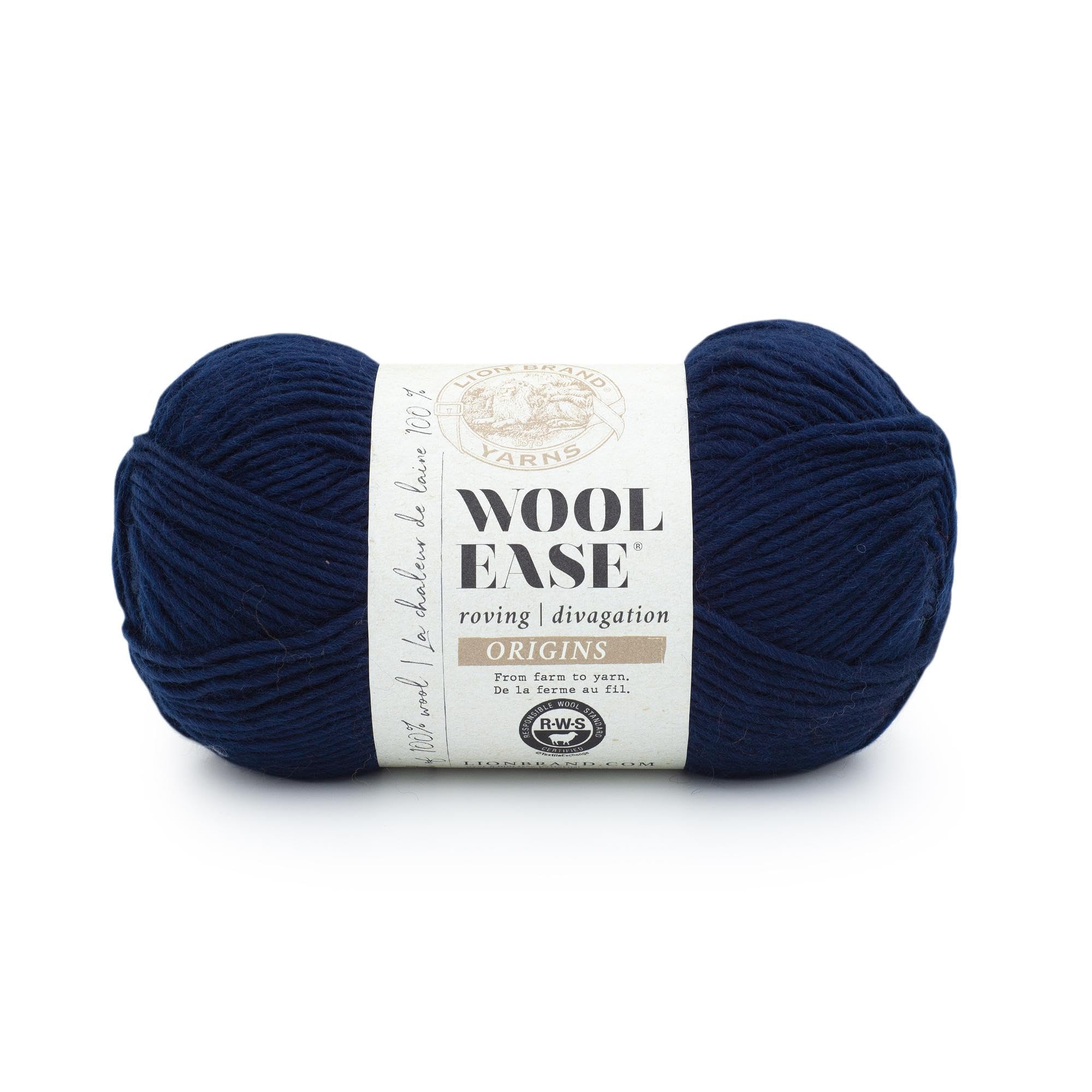 Lion Brand Yarn Wool-Ease Roving Origins, 100% Wool Yarn for Knitting and Crochet, Navy, 1 Pack