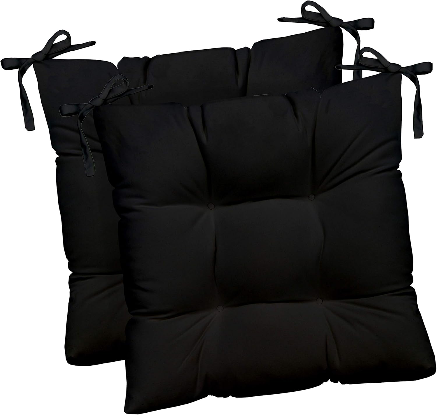 RSH DECOR: Outdoor Tufted Seat Cushions Set of 2 | 19" x 19" | All-Weather Spun Fabric | Square Seat Cushions for Patio Furniture | Black
