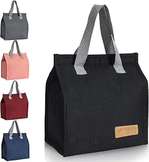 FERNYE Waterproof Insulated Lunch Bag for Women Men - Reusable Thermal Cooler Tote Large Capacity for Work Travel Picnic Black