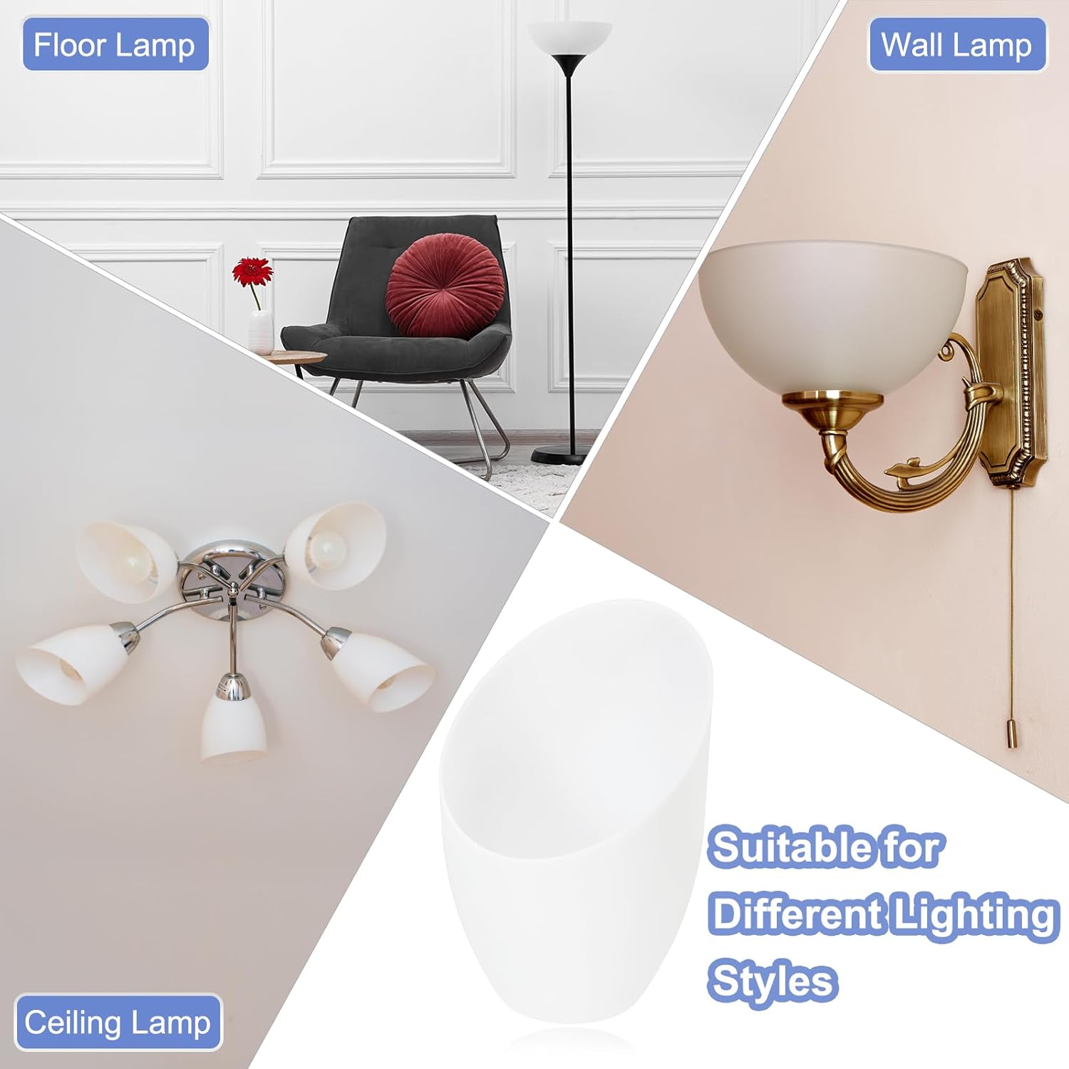 PATIKIL 1.18" Hole 5.35" High Plastic Lampshade, 5 Pcs Horseshoe Floor Lamp Light Covers Replacement Lamp Shade Cover for Floor Table Lamp Multi-Head Stand Up Lamp Light, White