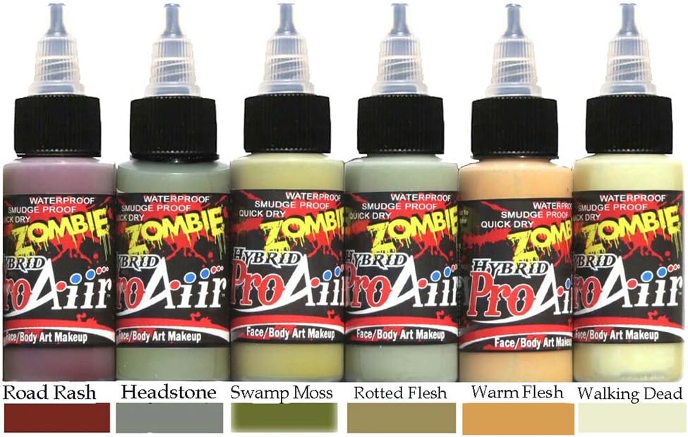 Face Painting Makeup - ProAiir Waterproof Makeup - Set of 6 Ghoulish Zombie Colors - 1 oz (30ml)