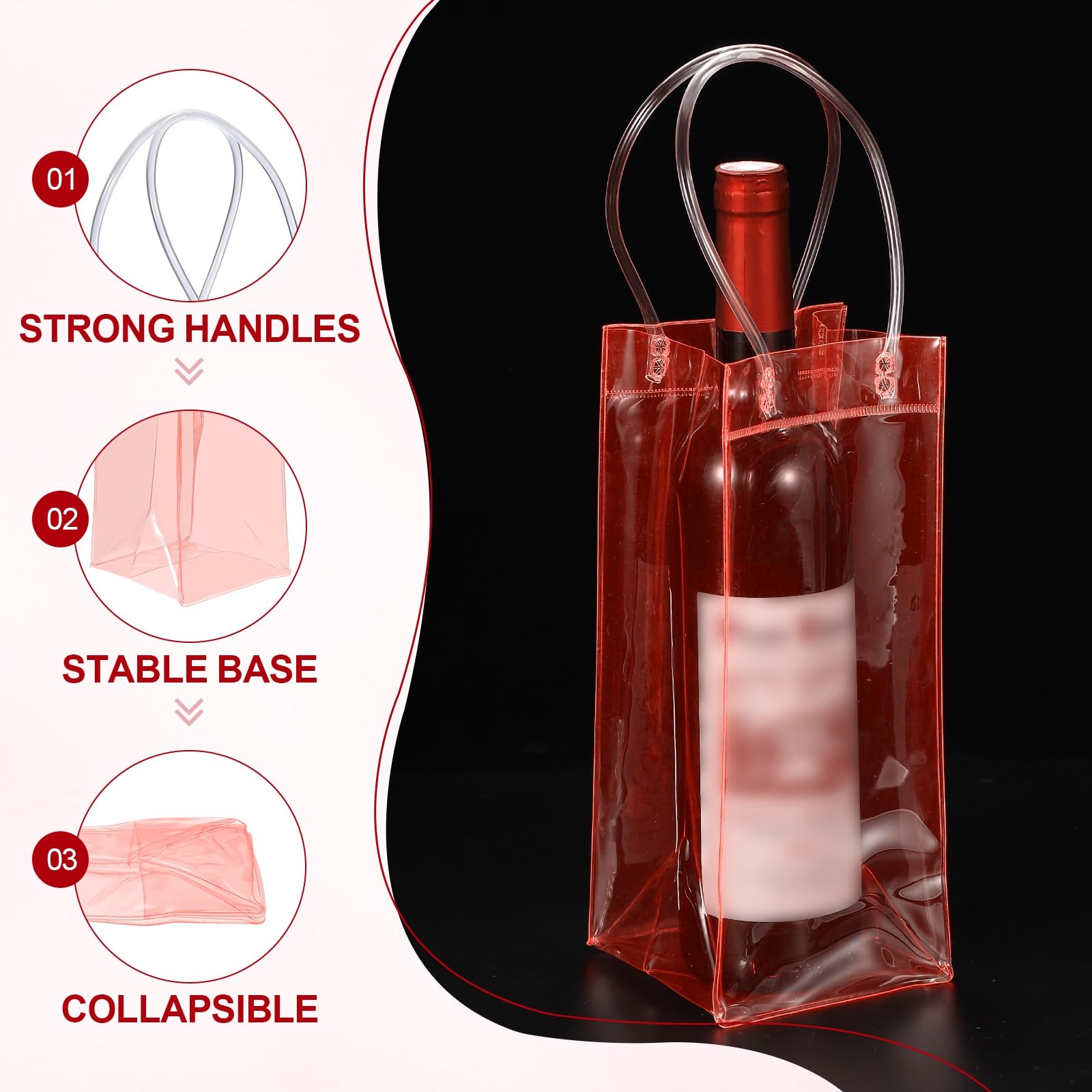 PATIKIL Sac À bordeaux Glacé, 10 Pcs Portable Escamotable Pochette À bordeaux Transparente Glacière Poches PVC Cadeau Avec Poignées pour Party Extérieur Bière Fraîche Boissons,Orange Clair