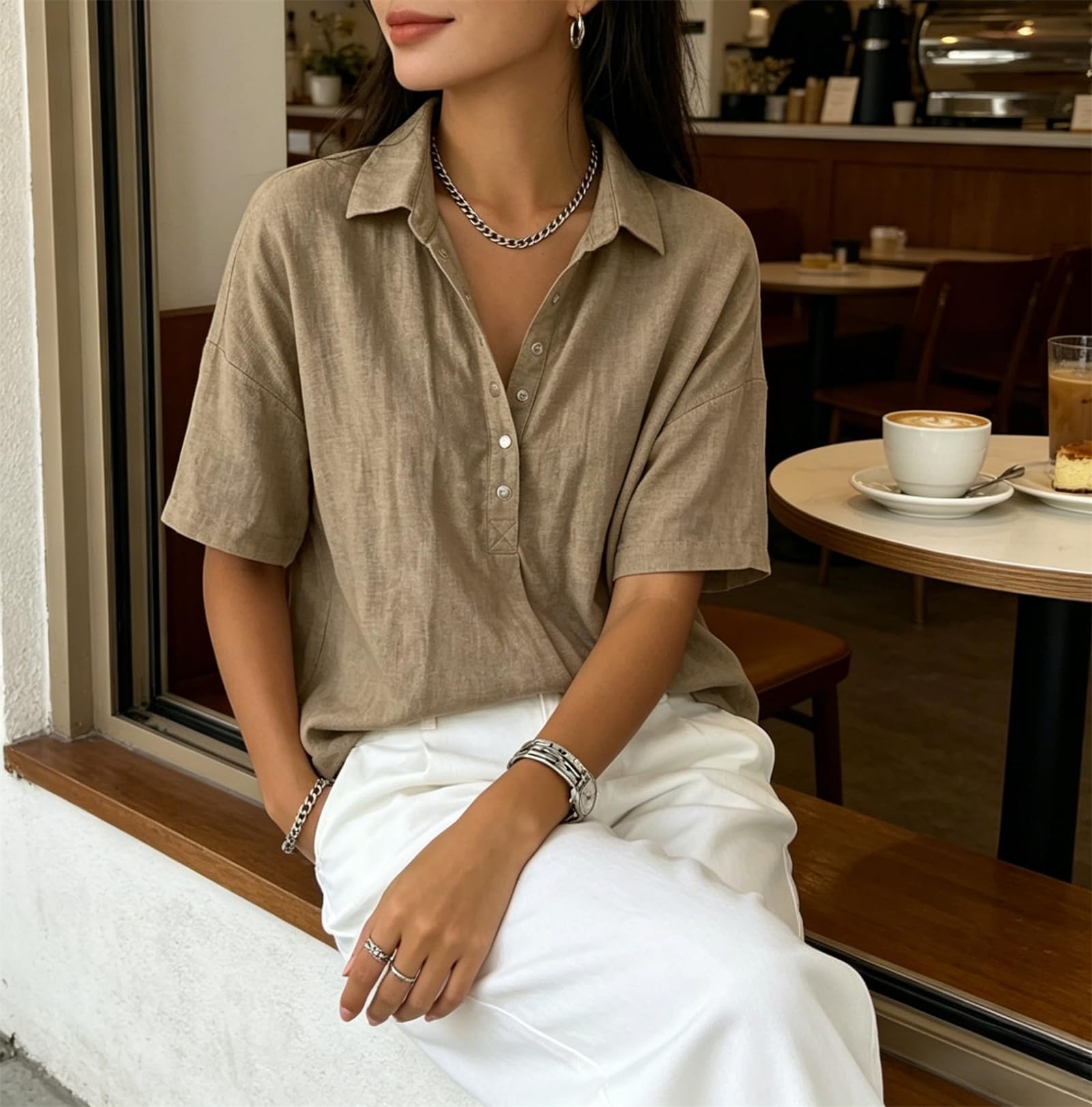 Polos de Lino para Mujer, Moda de Verano 2026, Blusas de Manga Corta con Botones, Estilo Casual y Moderno, Ideales para Vacaciones