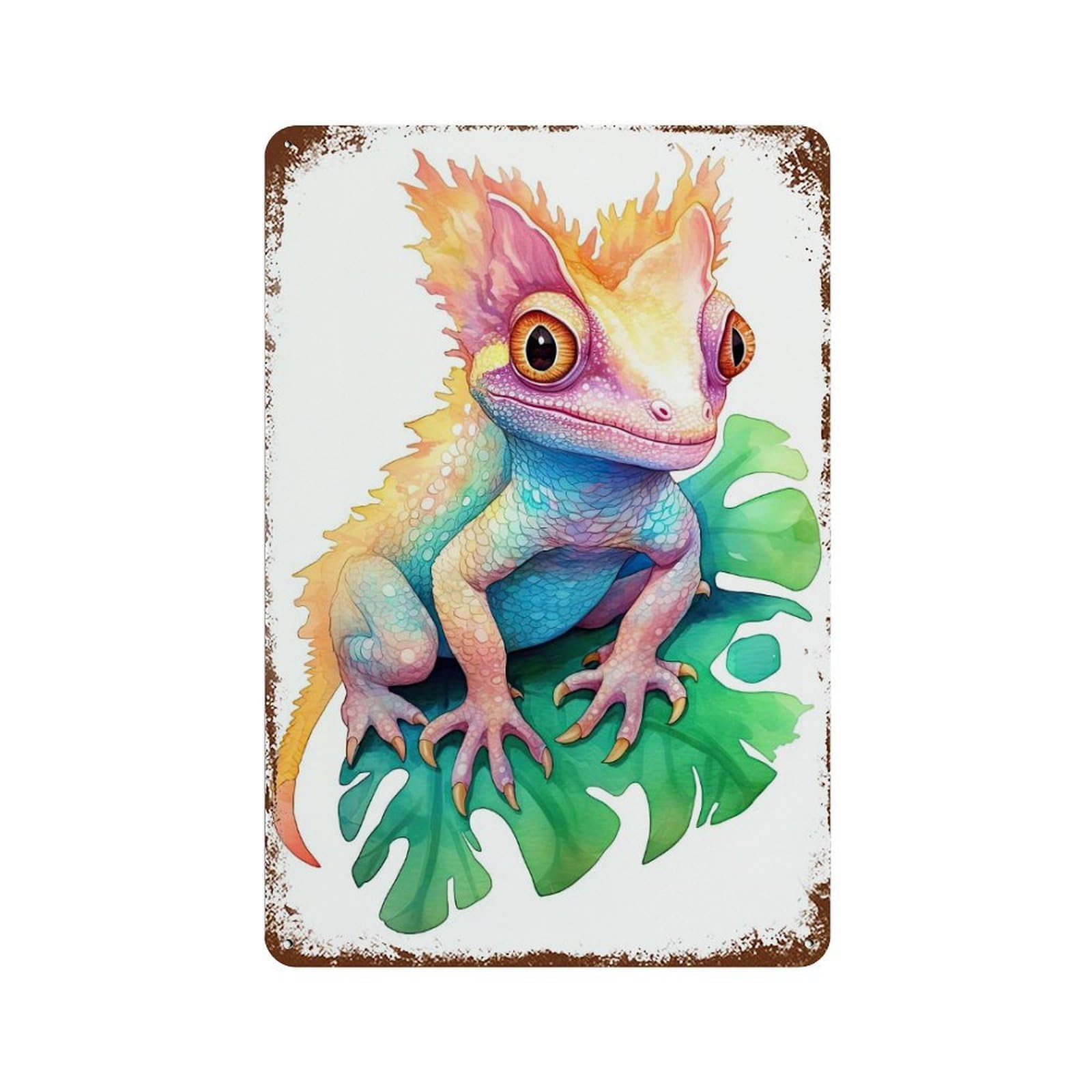 Watercolor Gecko Painting Retro Metal Sign 11.8"x7.9", Decorative Metal Wall Art for Garage, Bar And Workshop Decor
