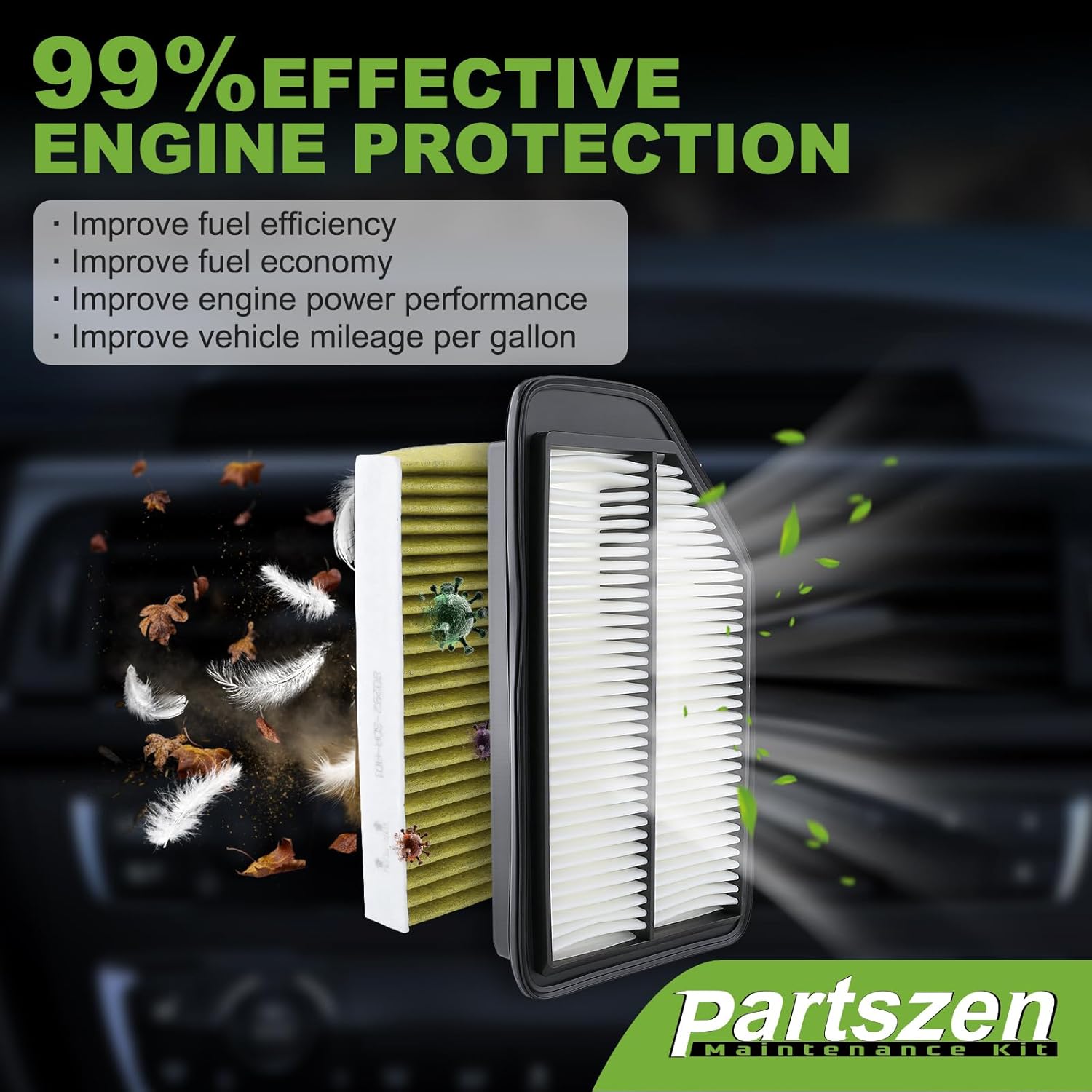 Cabin & Engine Air Filter Fit for Honda Odyssey 3.5L V6 2011-2017 Replace 80292-SDA-A01 17220-RV0-A00 CA11042 AF5196