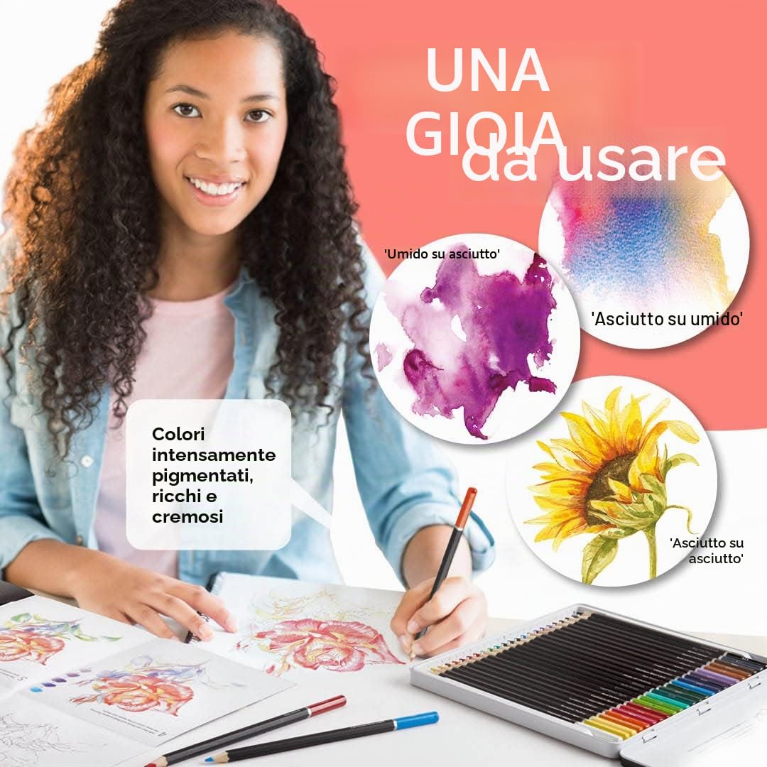 Castle Art Supplies Set di Matite Acquerellabili a Tema Botanico | 24 Vibranti Colori Selezionati | Disegna e Dipingi | Ideale per Artisti Adulti, Anche Idea Regalo | In Speciale Cofanetto di Latta