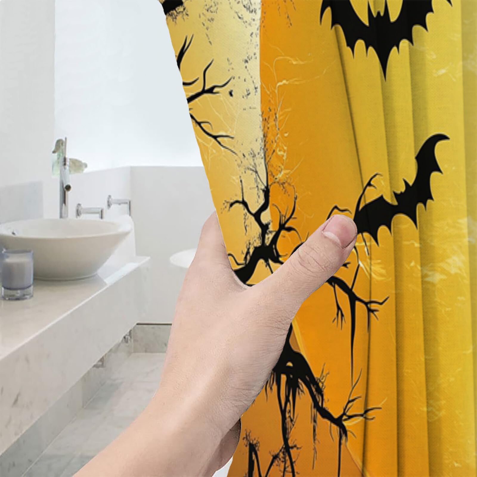 Duschvorhang Kürbis Beim Vollmond H240Xb200Cm | Waldlandschaft Halloween Wasserdichter Stoff Maschinenwaschbarer Badezimmervorhang Mit Haken