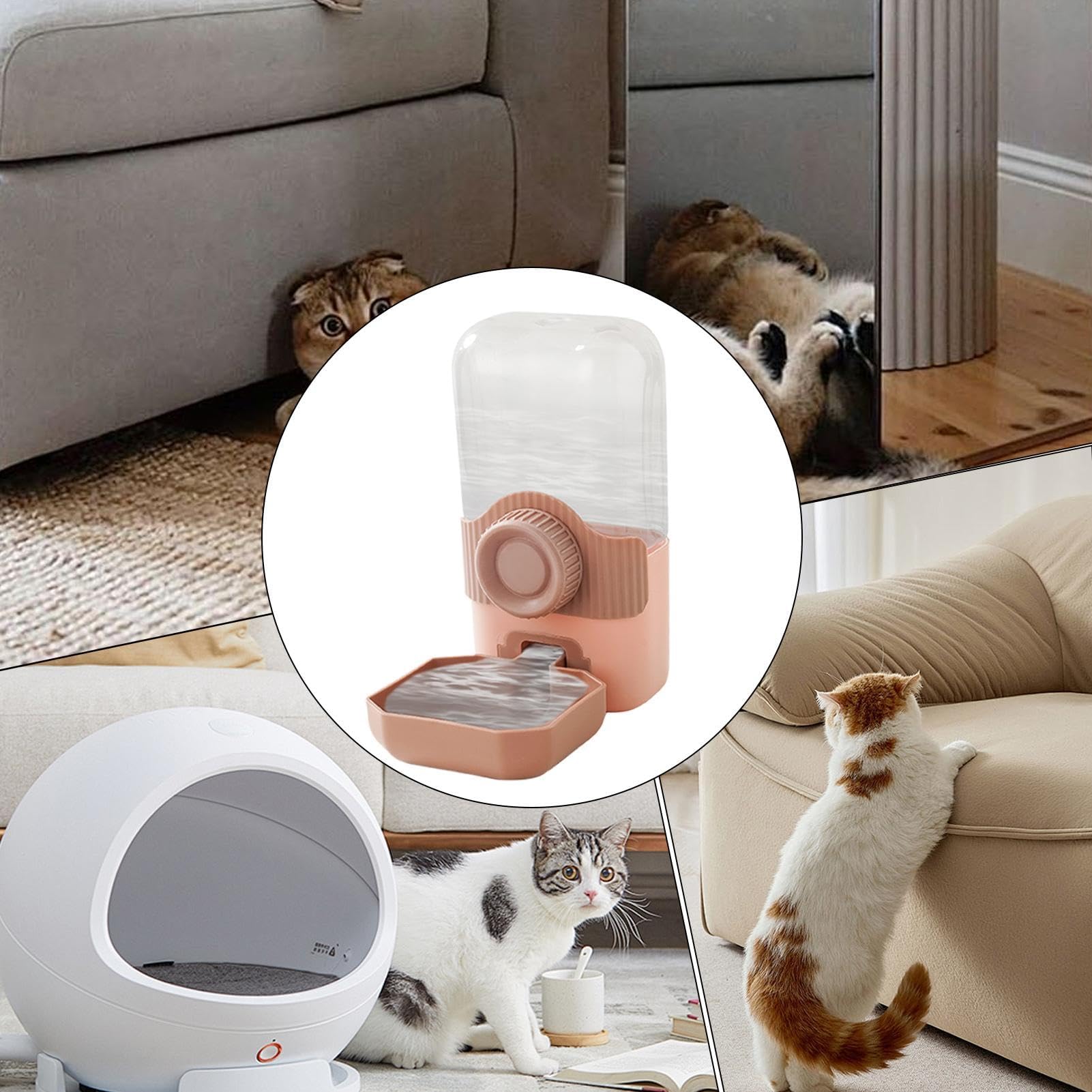 comedero automático para Gatos, Dispensador de Agua Colgante for Gatos | Comedero automático for Gran Capacidad(Pink)
