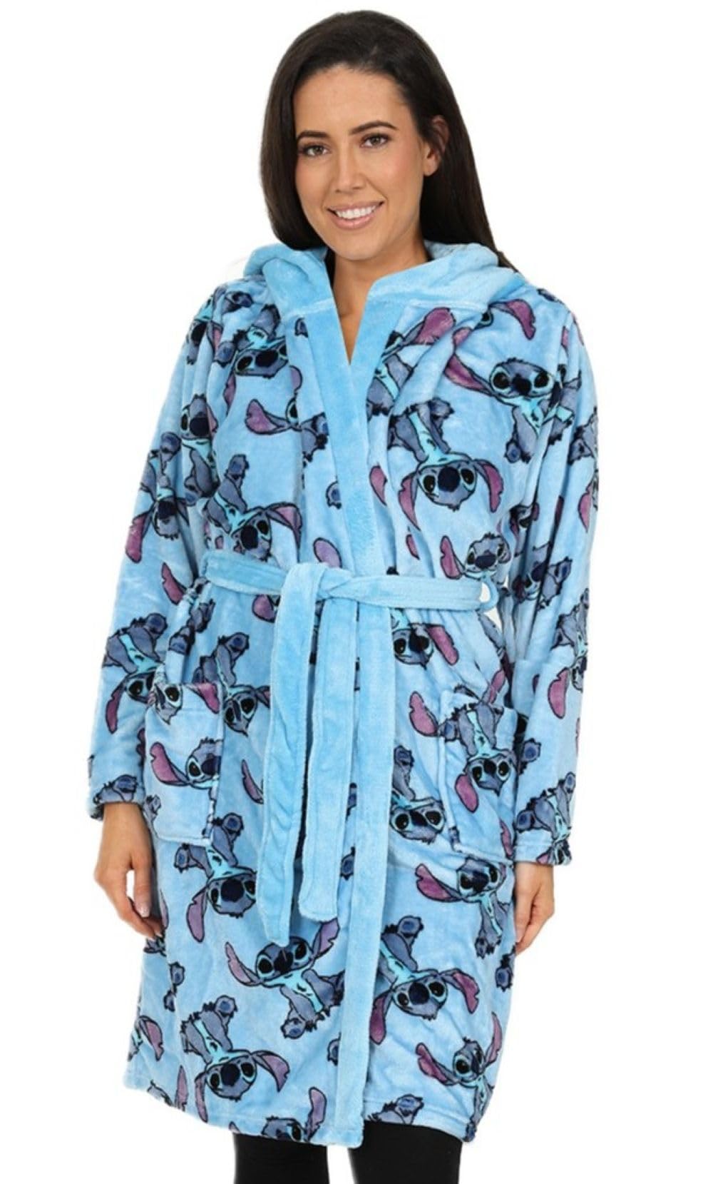Disney Women's Blue Lilo And Stitch Stitch Fleece Dressing Gown Fleece Hooded Robe (8-10)