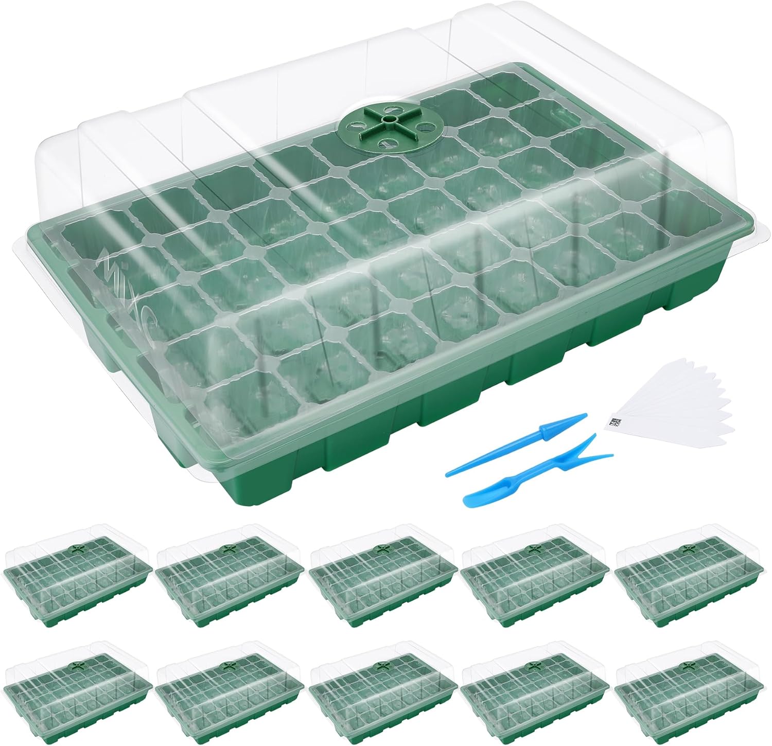 MIXC Seedling Trays Seed Starter Tray, 10-Pack Mini Propagator Plant Grow Kit Greenhouse with Humidity Vented Domes and Base for Seeds' Starting (40 Cells Per Tray, Total 400 Cells), Black