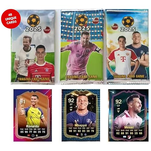 Soccer Trading Cards 2025 | 6 Packs - 48 Collectible Cards for Fans Mystery Cards Packs Contain Random Premium Cards in Each Set - Try & Collect Them All - Great Gift!