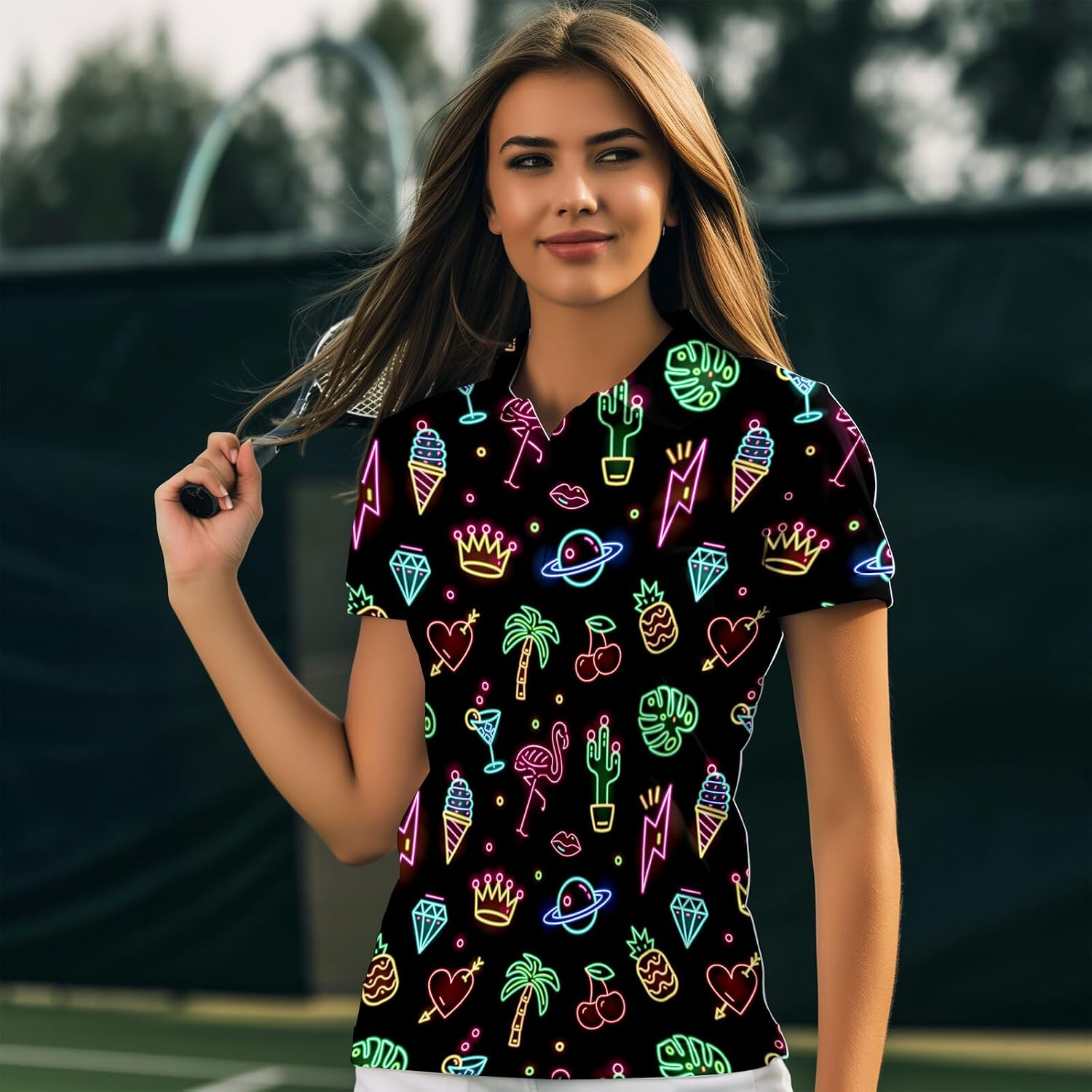 80s 90s Funny Golf Shirts for Women Quick Dry Golf Outfits Athletic Golf Top Printed Golf Tennis Shirts