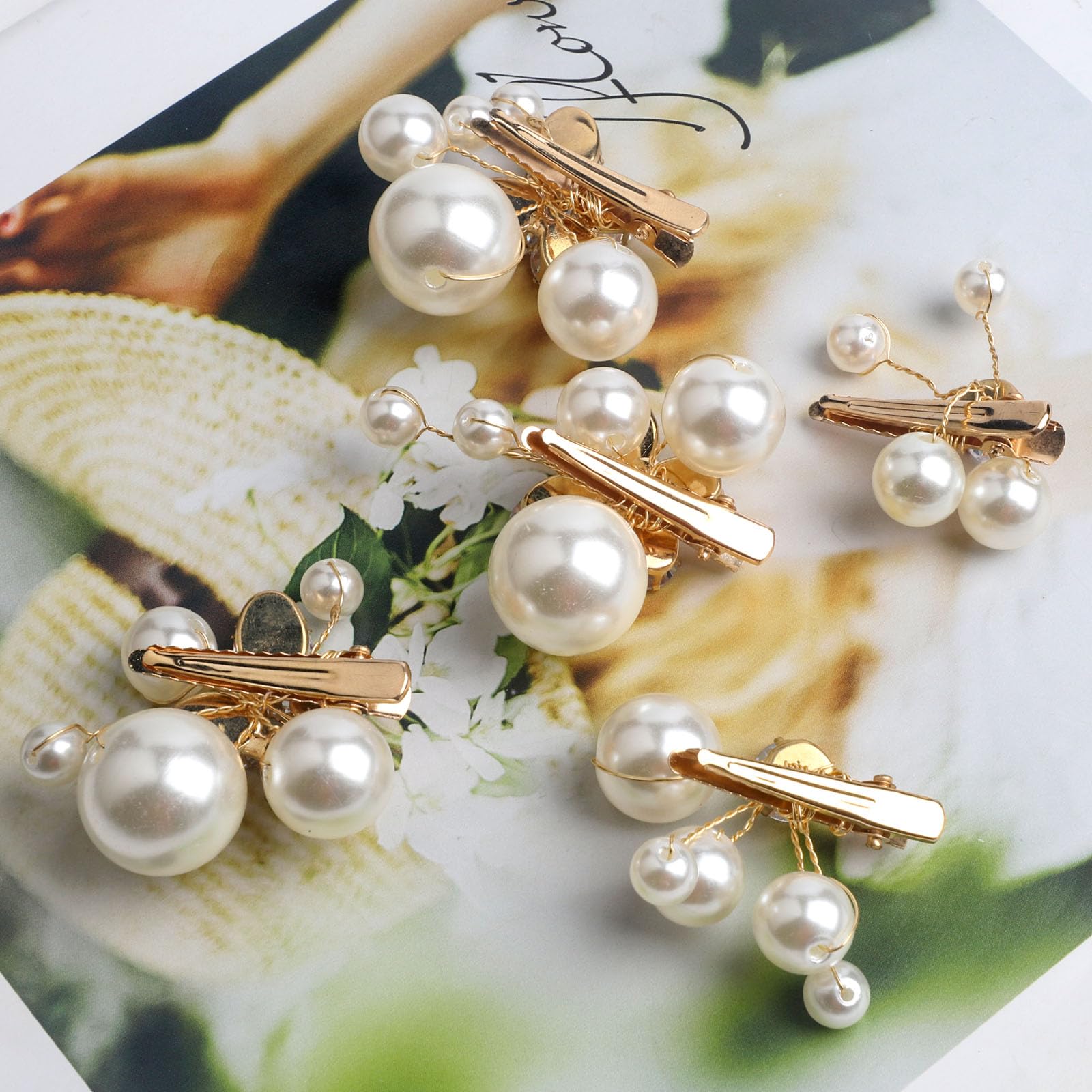 Set of 5 Small Pearl Rhinestone Alligator Hair Clips, Bridal Wedding Prom Amazon.com : Sppry Floral Rhinestone Pearl Wedding Hair  main image 3