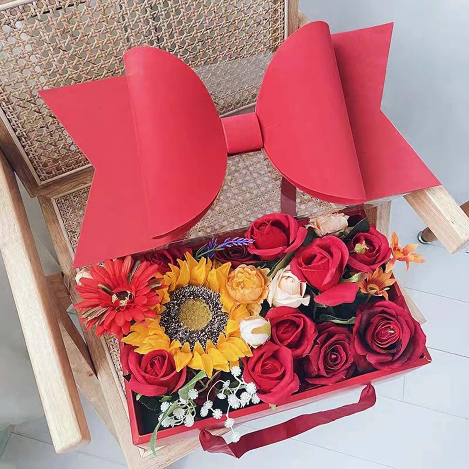 Confezione Regalo con Fiocco Grande 5 Pezzi con Manico, Scatola Regalo con Fiocco Rosso Scatola Regalo con Fiori per, Natale, Matrimonio, Compleanno, Festa, Bomboniera