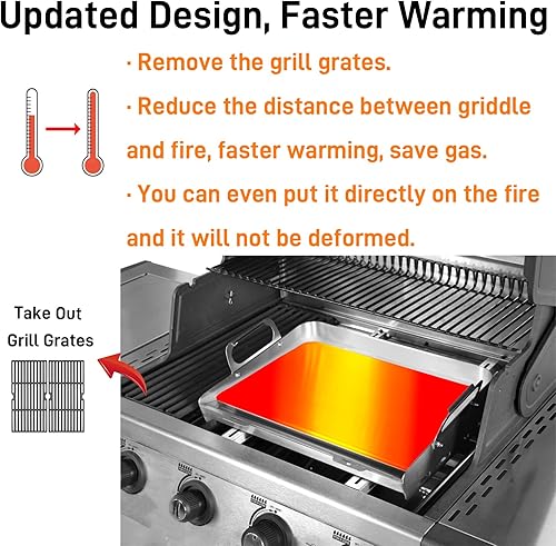 Miniatura 6 de Griddle for Gas Grill Flat Top Grill with Removable Grease Tray Stainless Steel Griddle Grill with Retractable Stand Accommodates Different Size of